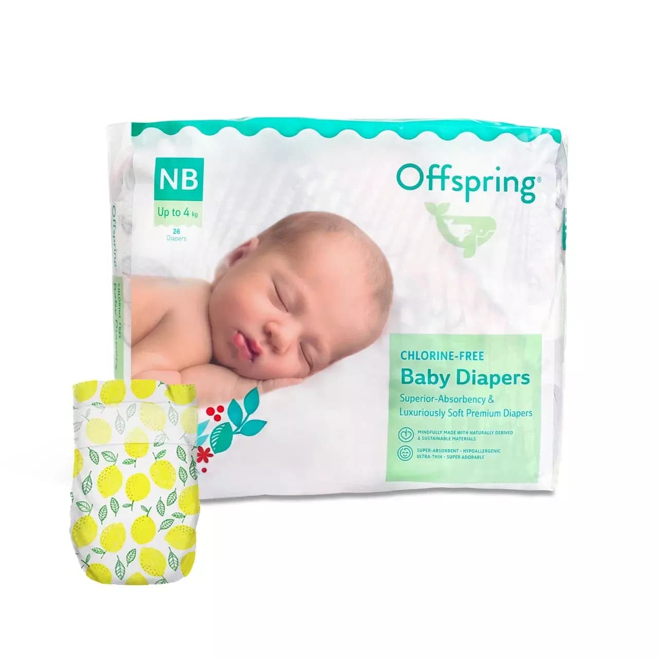 Offspring подгузники, NB 2-4 кг. 26 шт. расцветка Лимоны