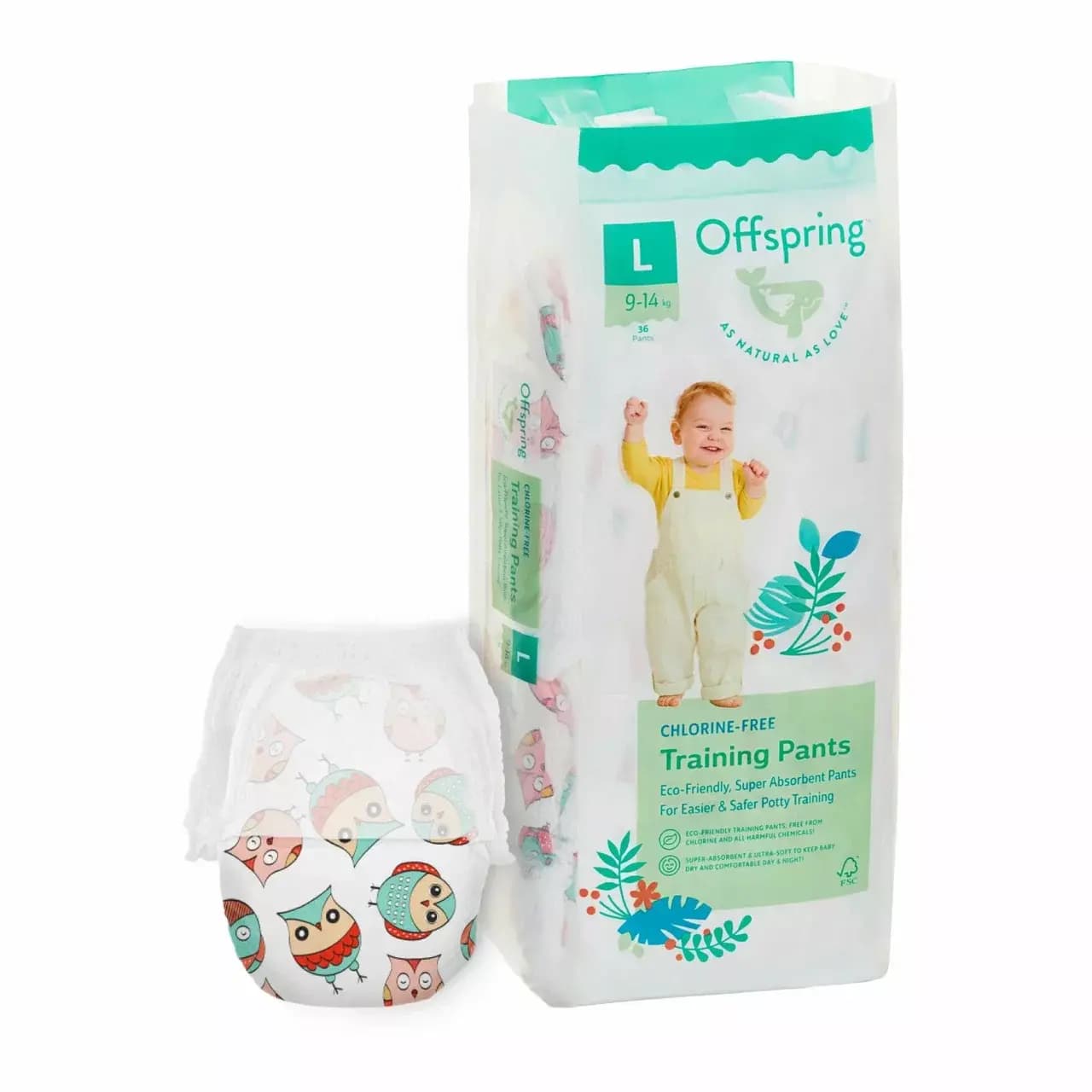 Offspring трусики-подгузники, L 9-14 кг. 36 шт. расцветка Совы