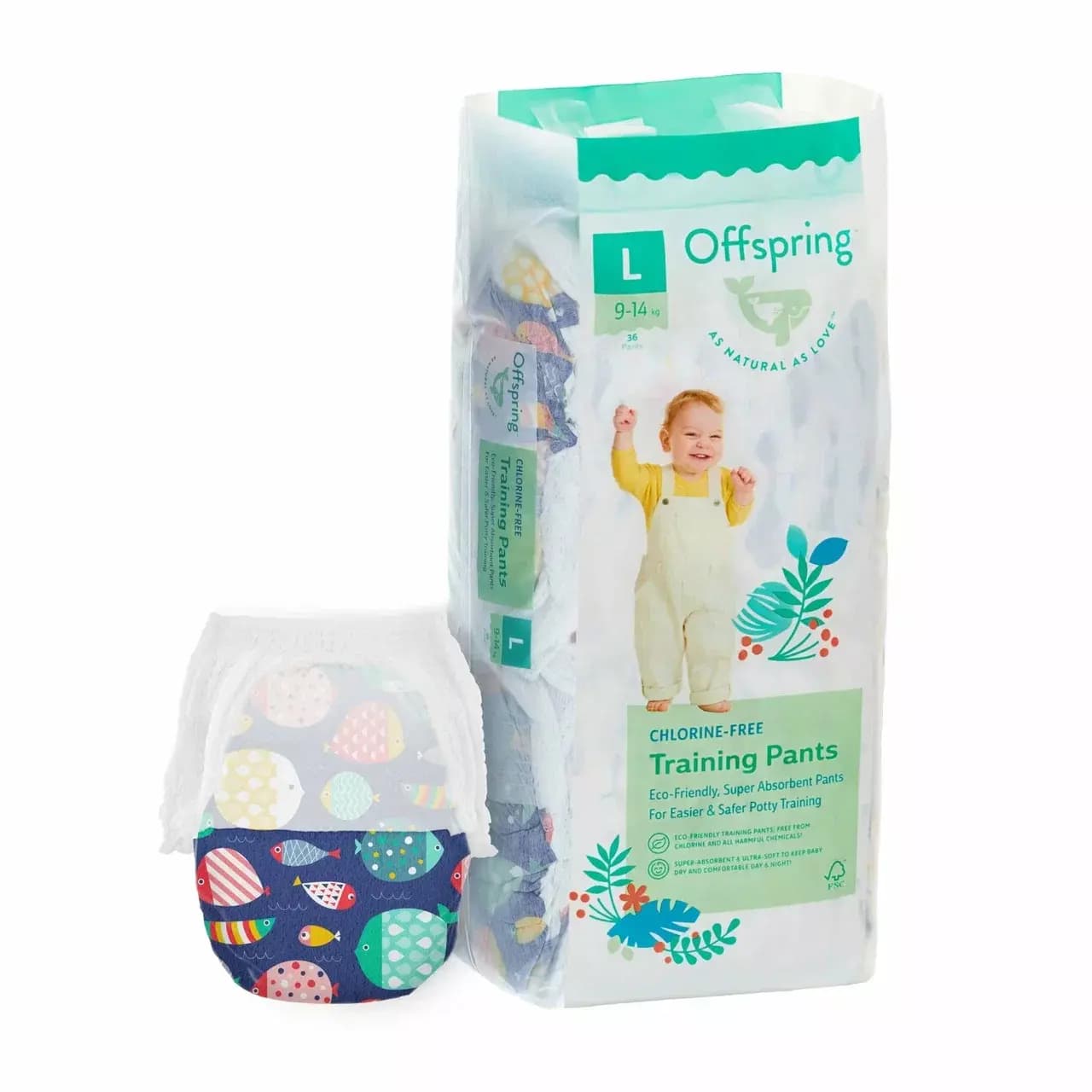 Offspring трусики-подгузники, L 9-14 кг. 36 шт. расцветка Рыбки