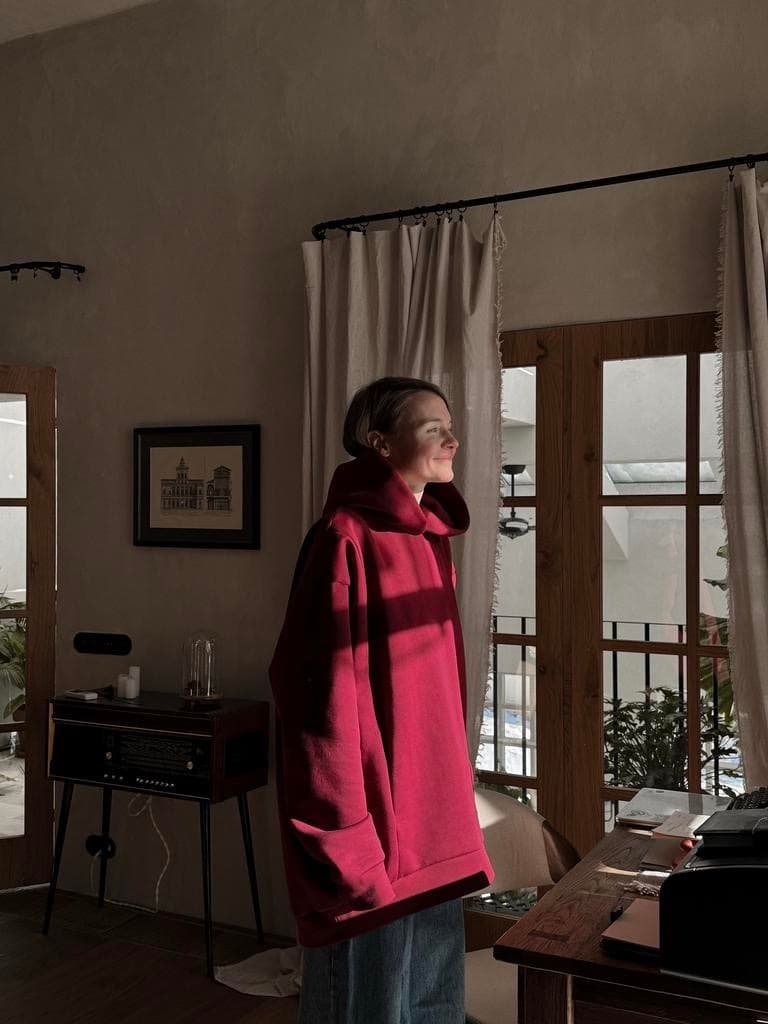 Свитшот oversize с капюшоном, Бордо