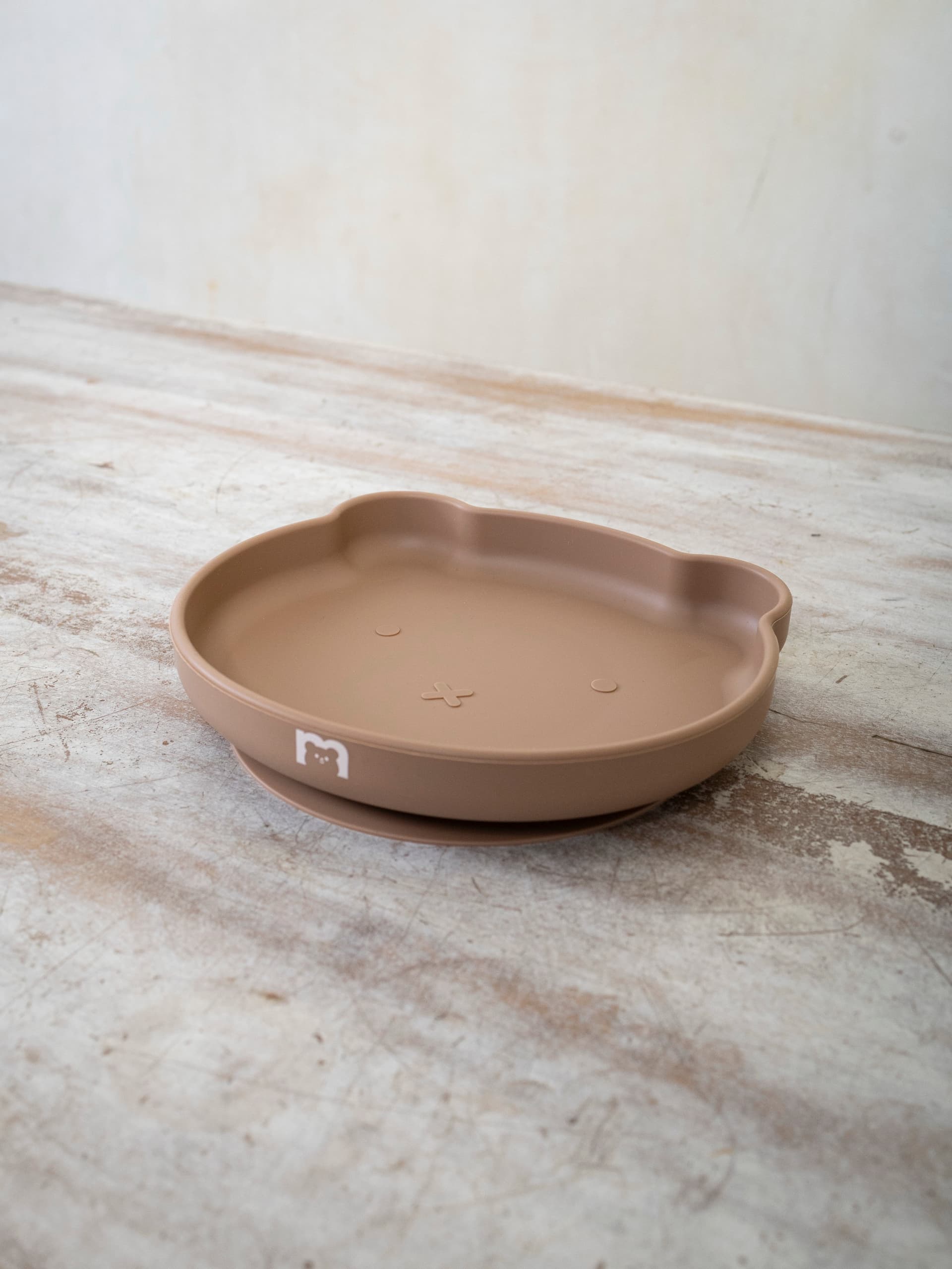 Силиконовая тарелка на присоске 400 мл Мишка, Hazelnut