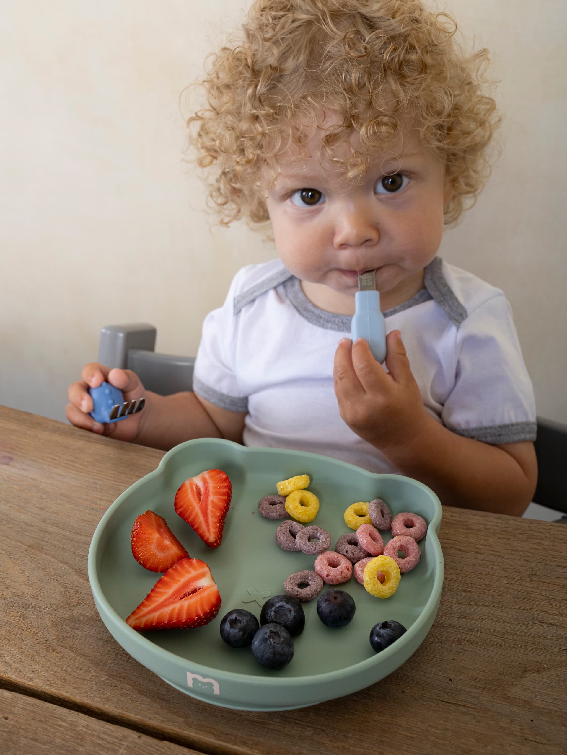 Силиконовая тарелка на присоске 400 мл Мишка, Mint