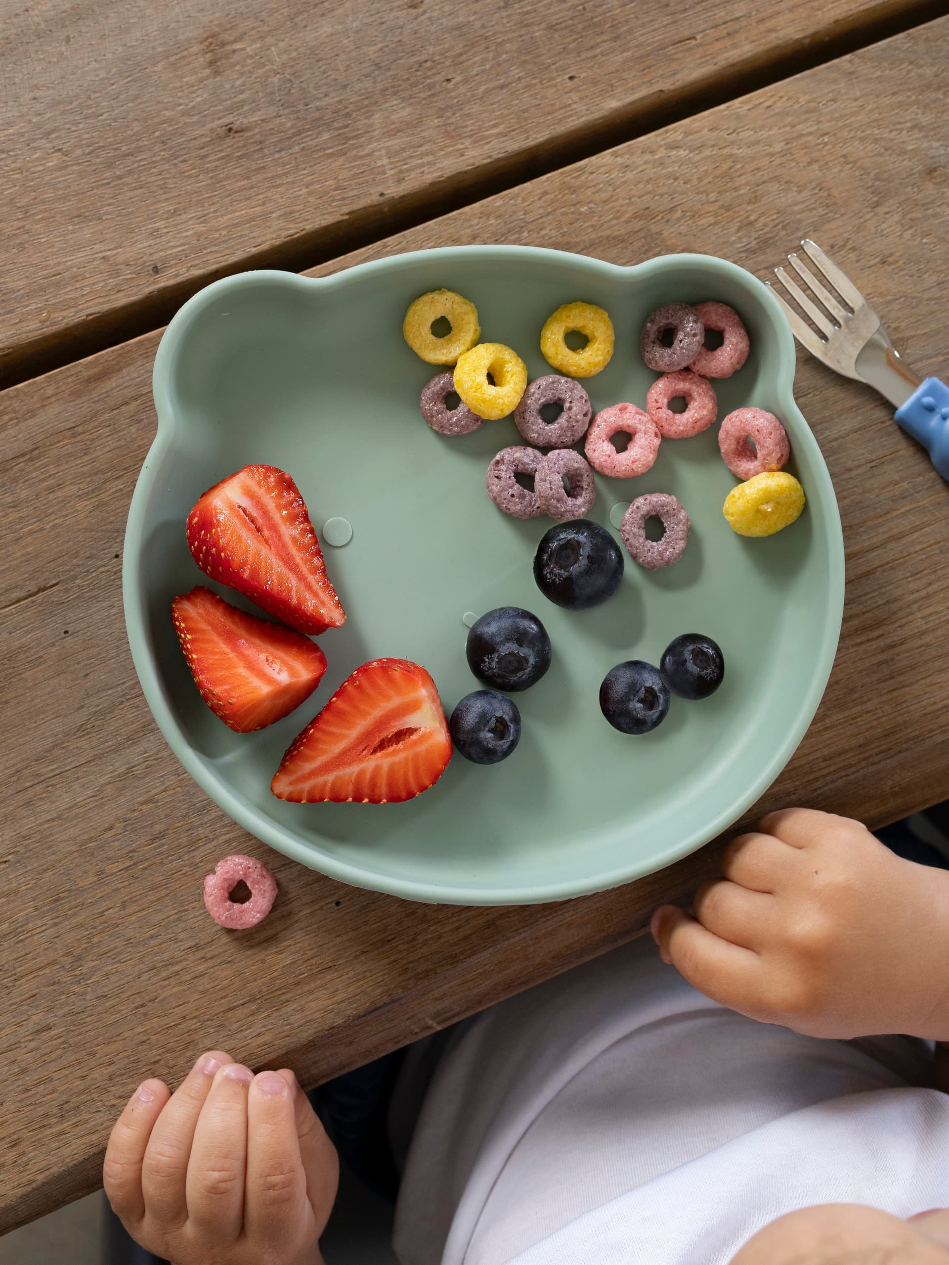 Силиконовая тарелка на присоске 400 мл Мишка, Mint