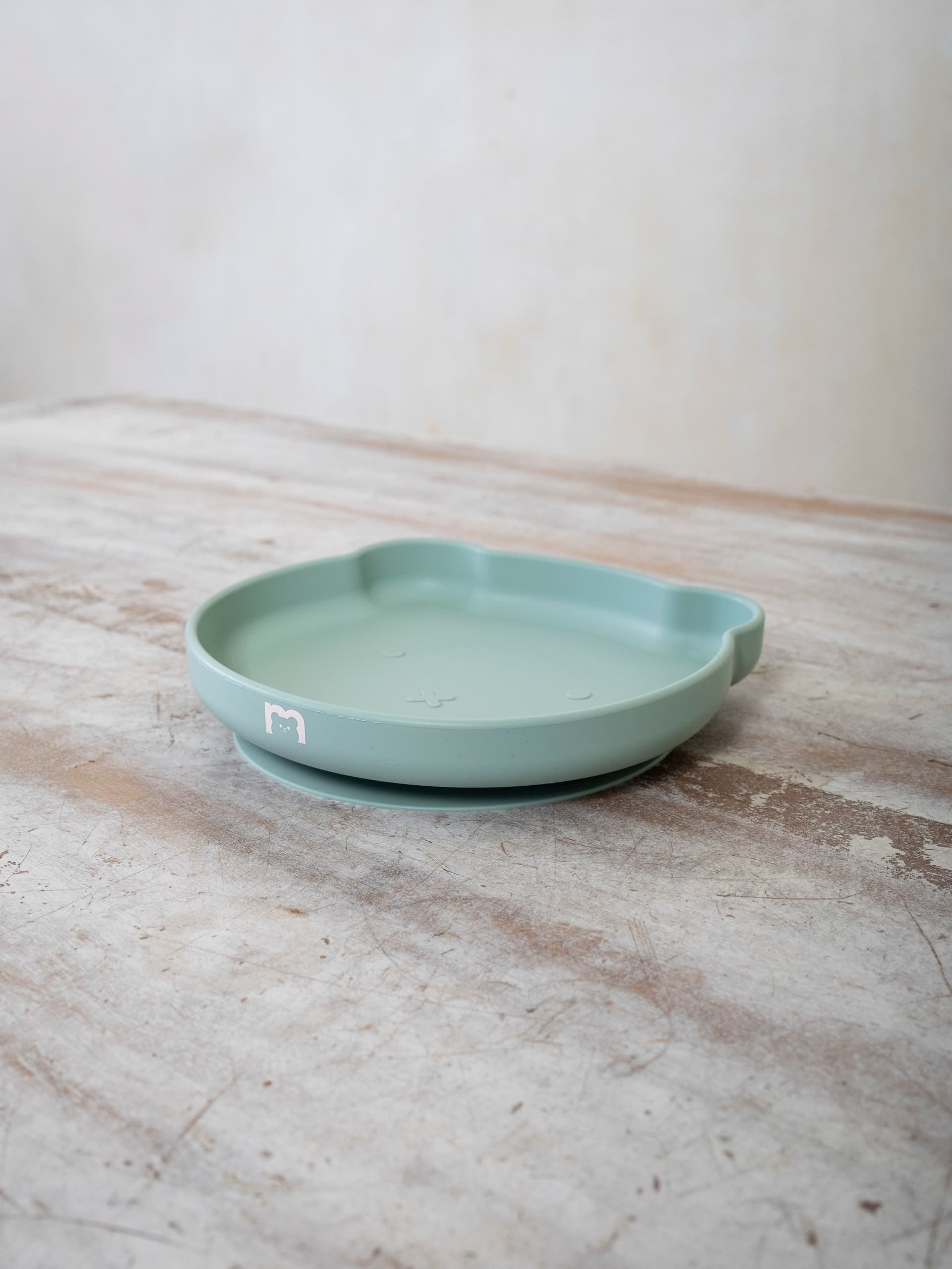 Силиконовая тарелка на присоске 400 мл Мишка, Mint