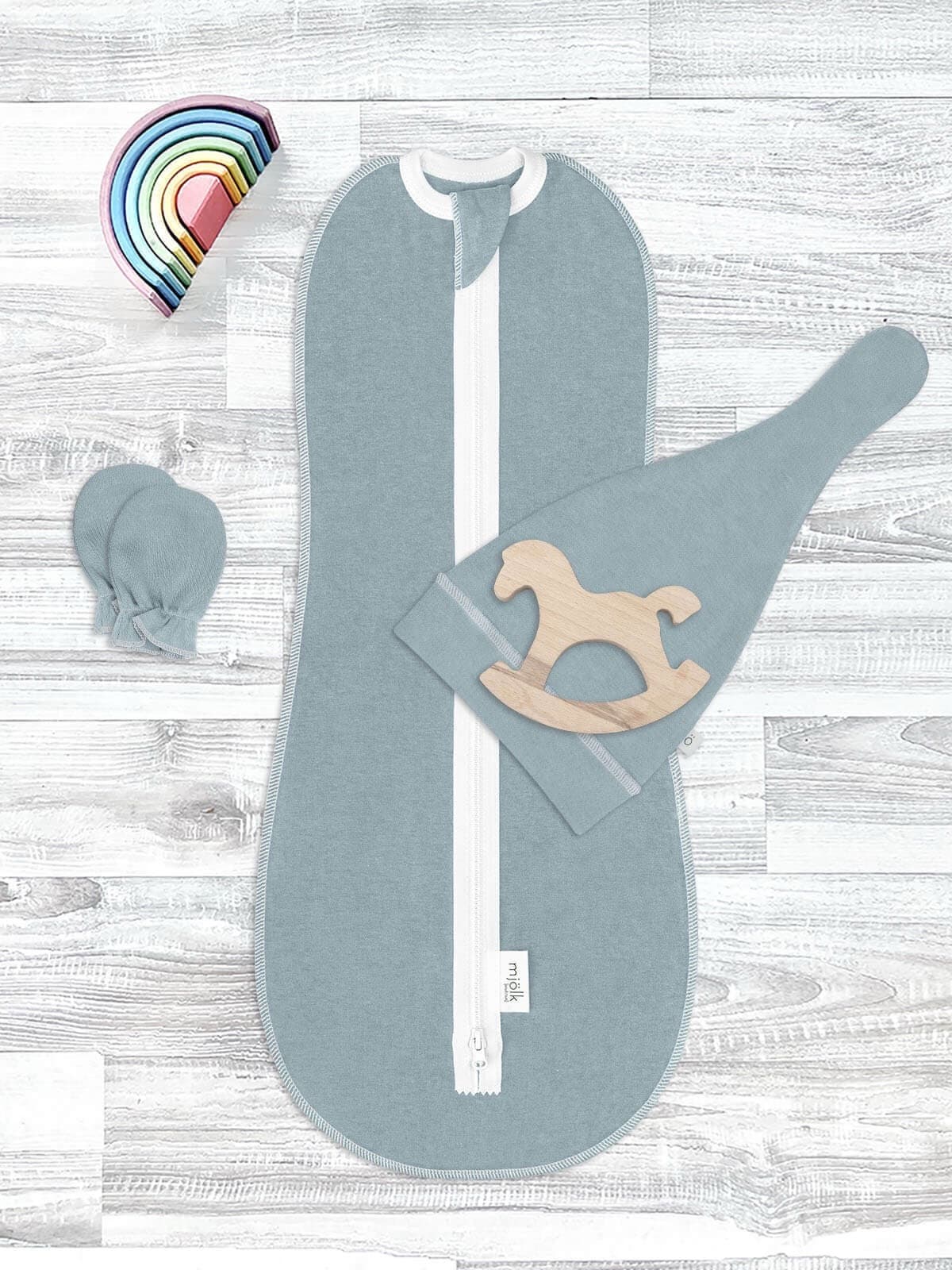 Комплект Mjolk Baby Blue (кокон, шапочка, антицарапки)