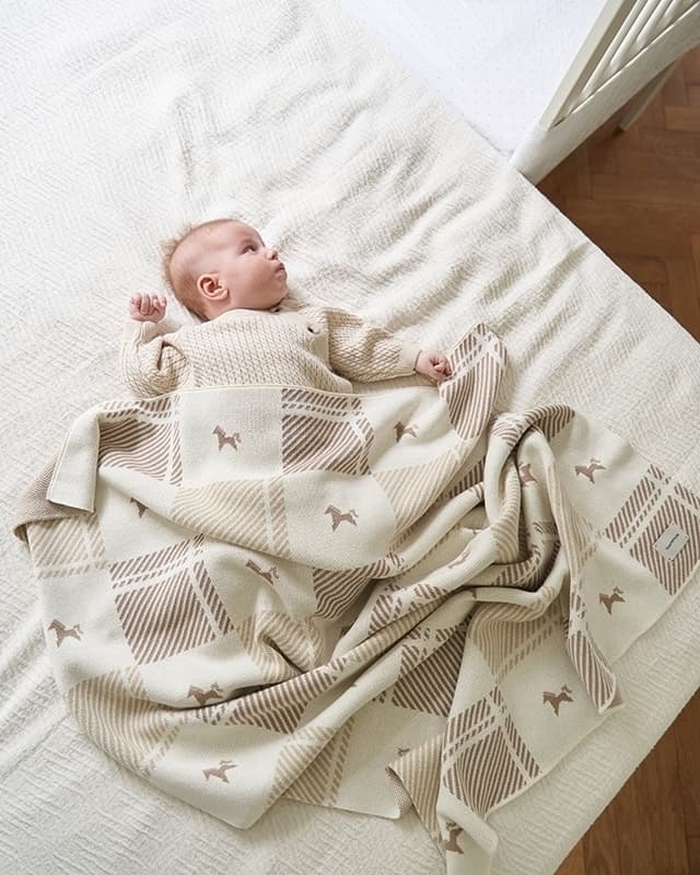 Плед детский с лошадками Кремовый, 100% хлопок