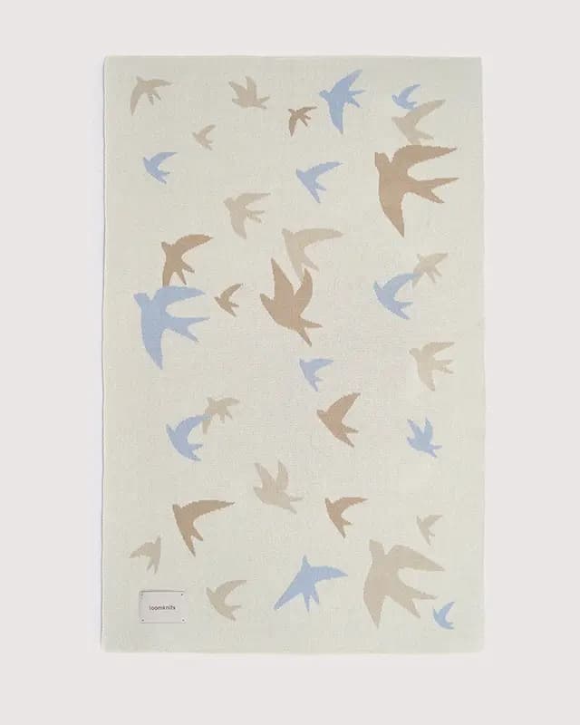 Плед вязаный из 100% хлопка Ласточки, Экрю