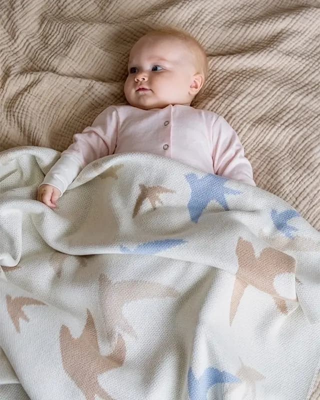 Плед вязаный из 100% хлопка Ласточки, Экрю
