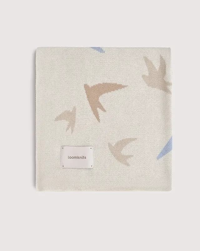 Плед вязаный из 100% хлопка Ласточки, Экрю