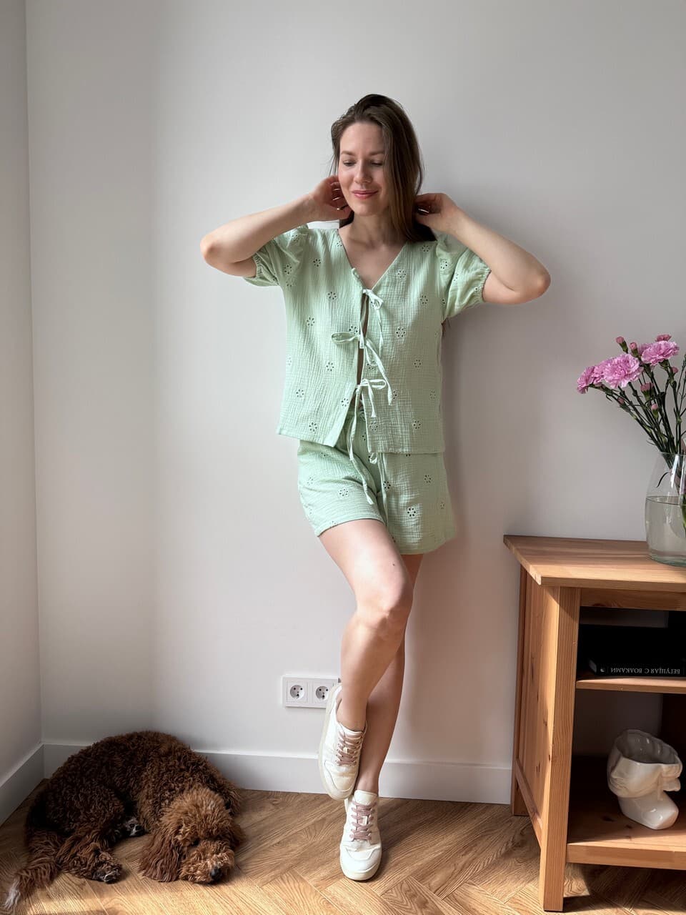 Костюм из муслина с завязками Мятный