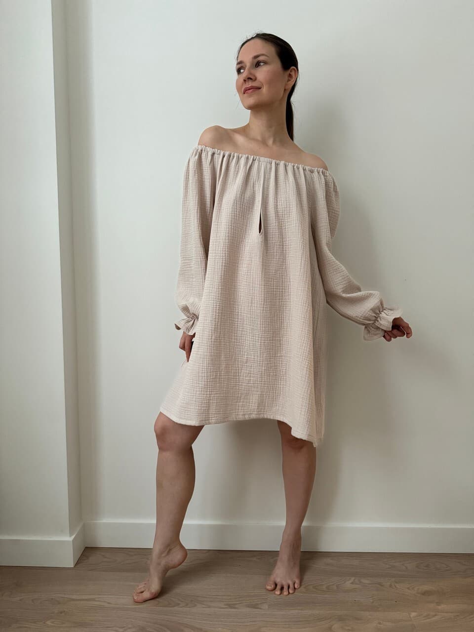 Ночная сорочка с рукавом Джейн, Бежевый