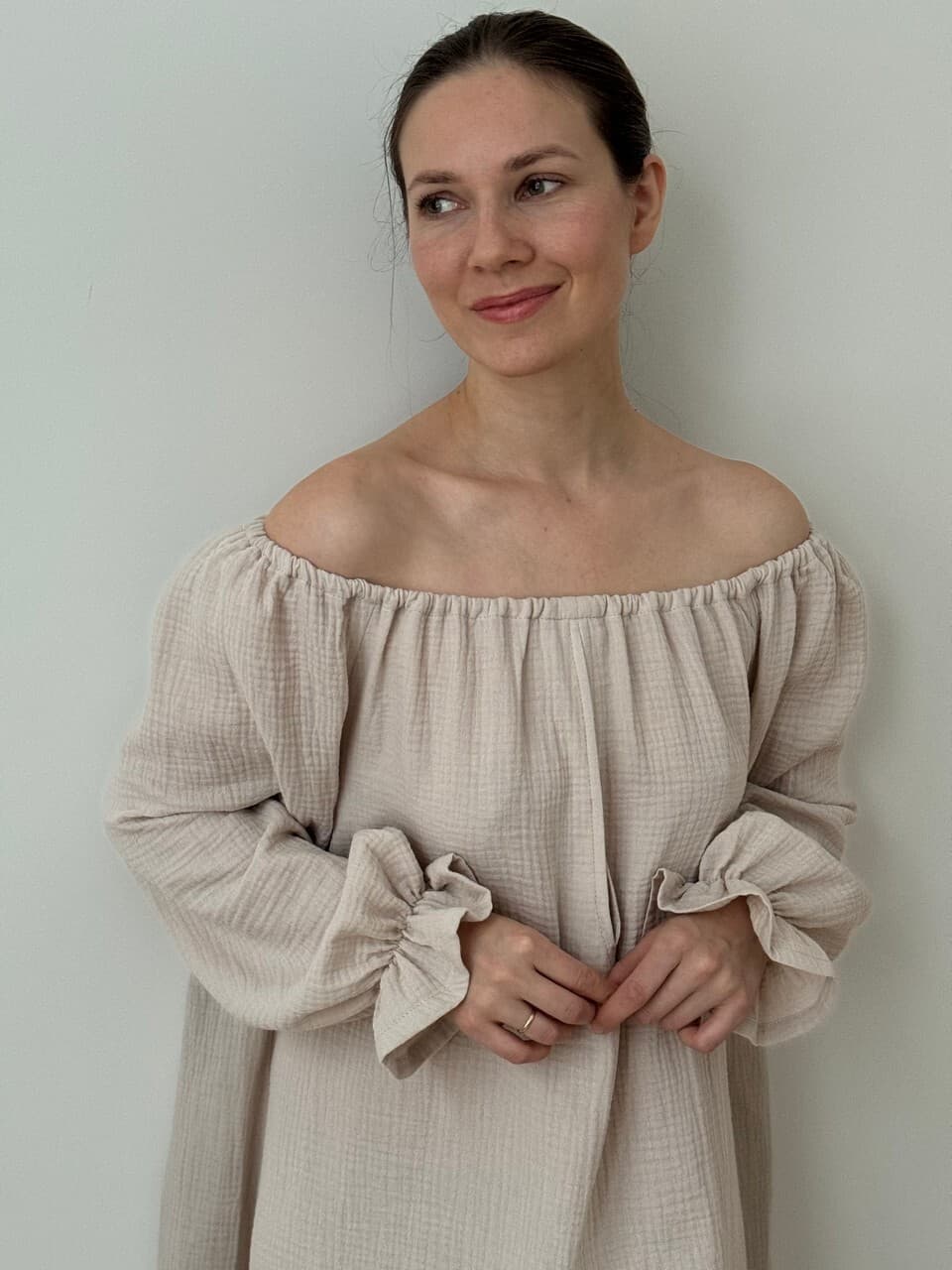 Ночная сорочка с рукавом Джейн, Бежевый