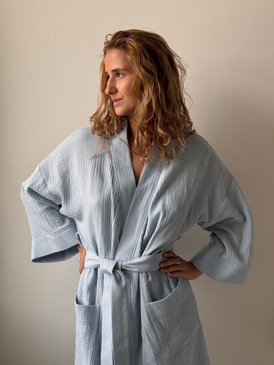 Халат-кимоно из муслина Голубой