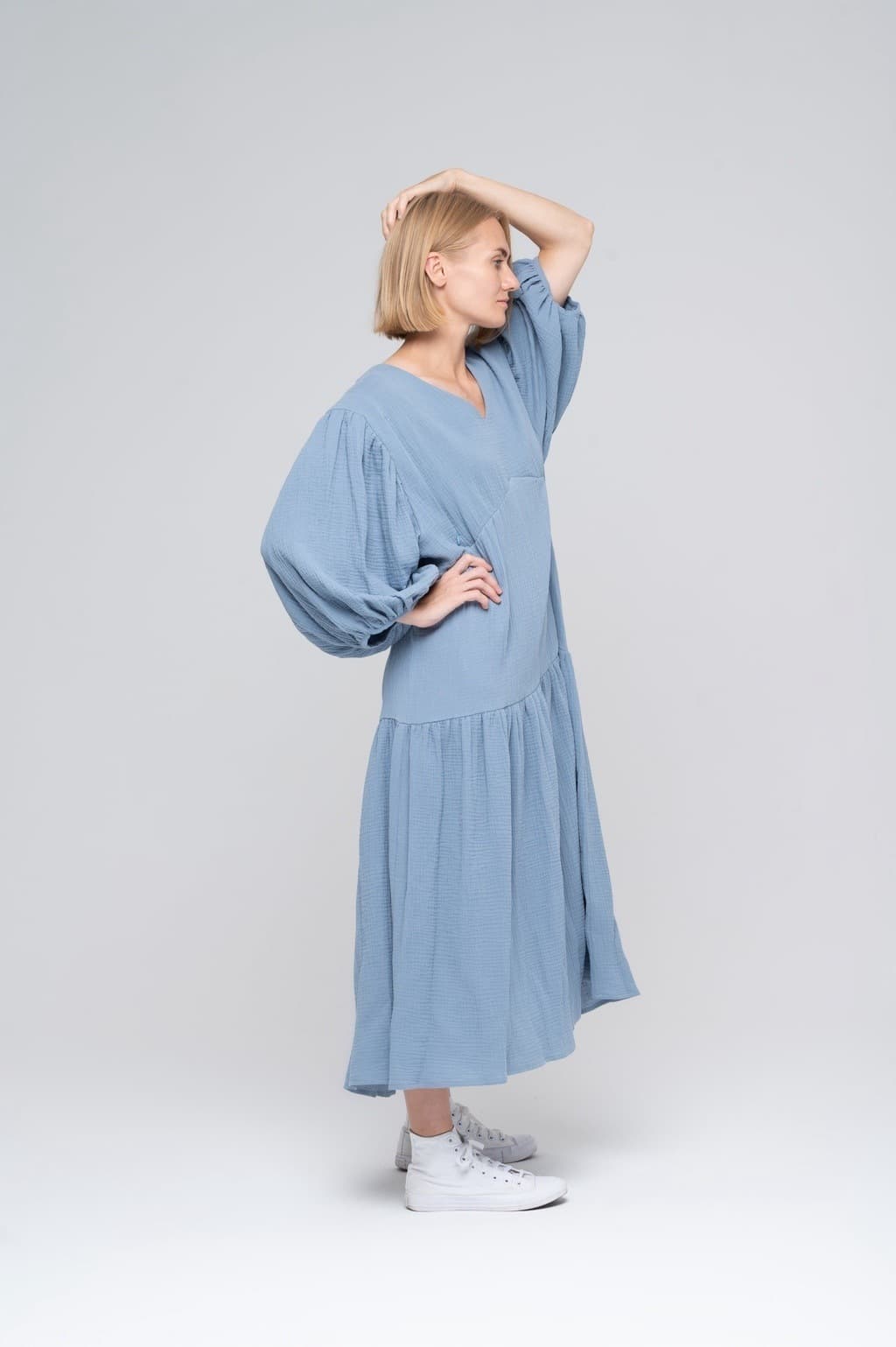 Платье из муслина, Серо-голубое