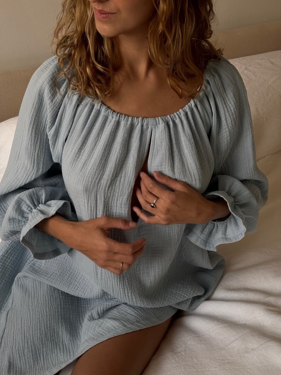 Ночная сорочка с рукавом Джейн для беременных и кормящих, Голубой
