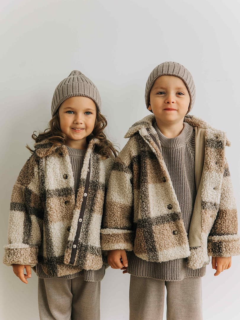 Меховая куртка в клетку, Кофе