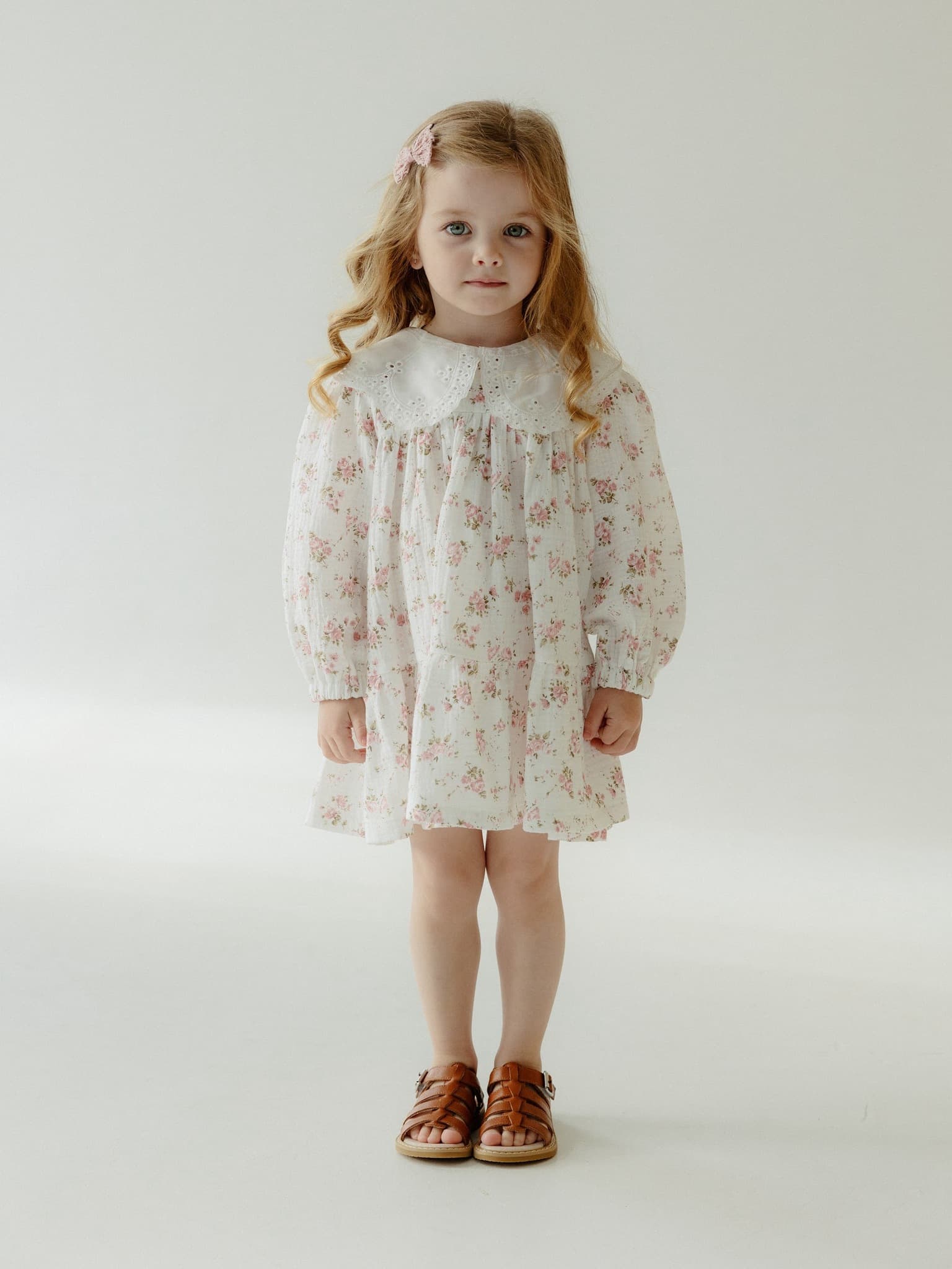 Платье с воротником из муслина, В цветочек