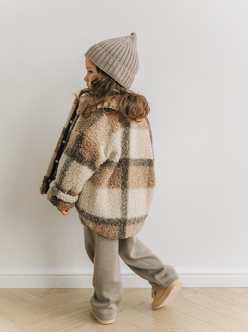 Меховая куртка в клетку, Кофе