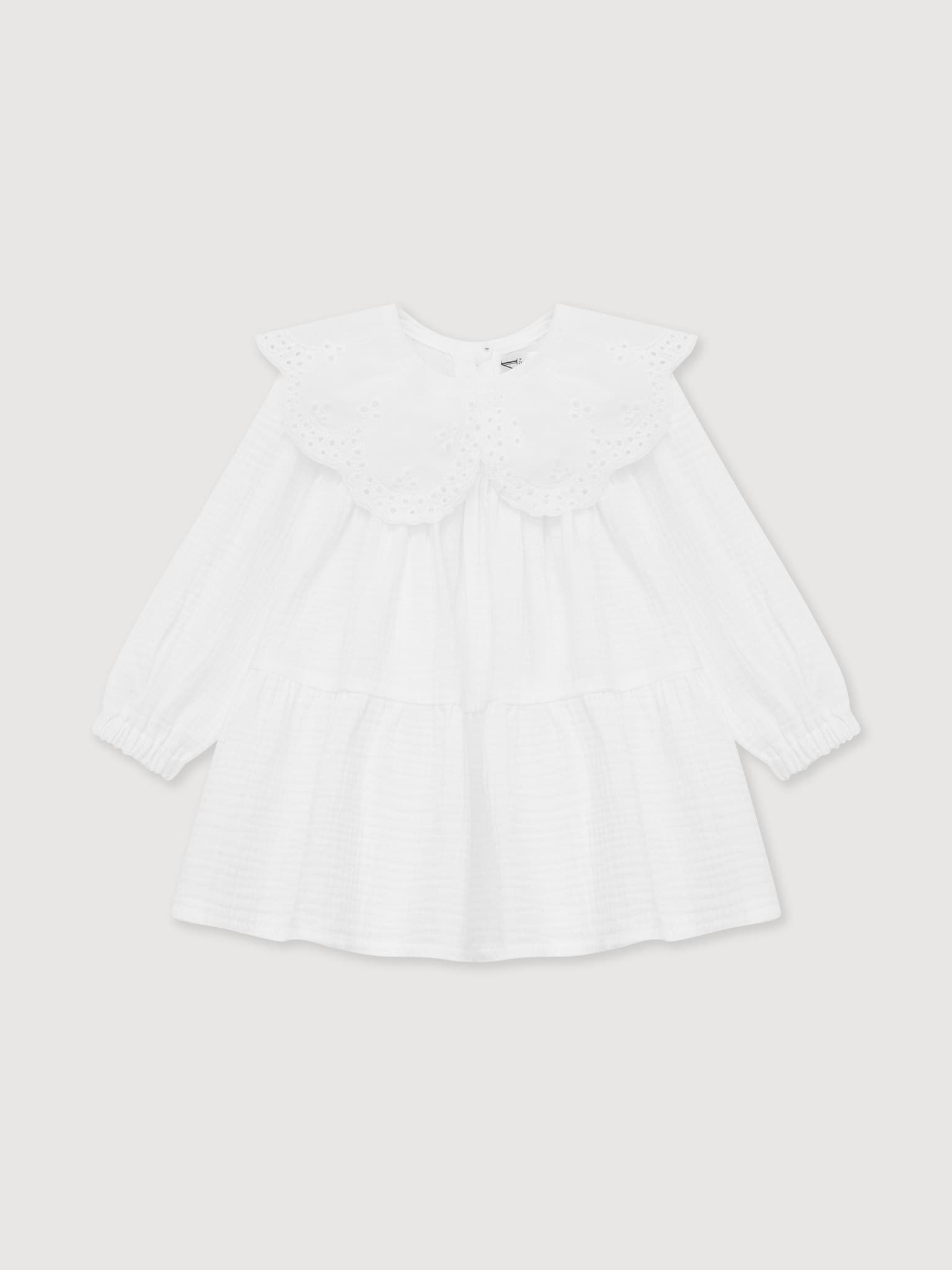 Платье с воротником из муслина, Молоко