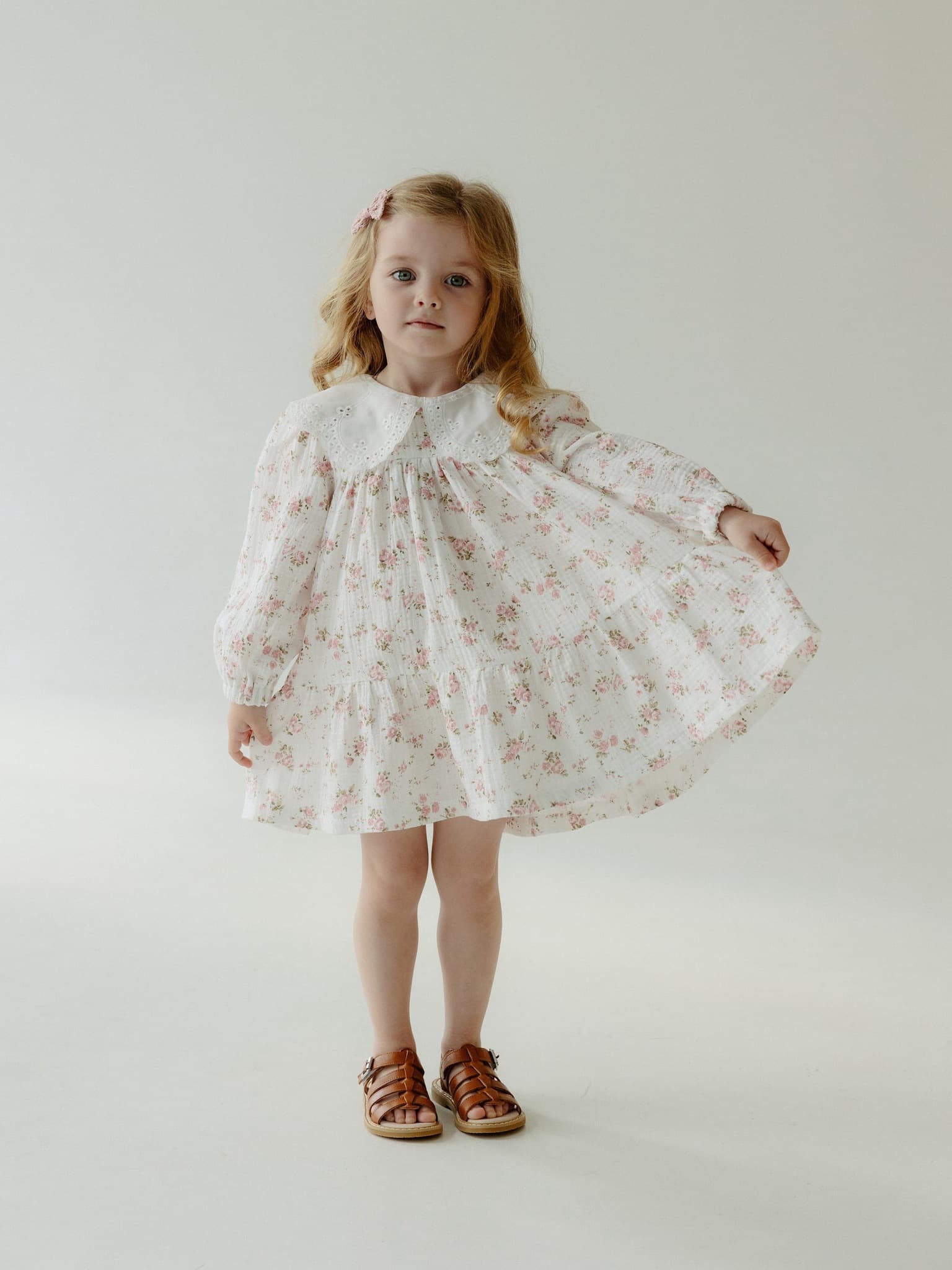 Платье с воротником из муслина, В цветочек