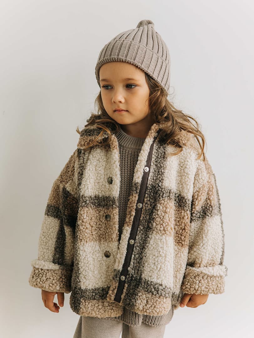 Меховая куртка в клетку, Кофе