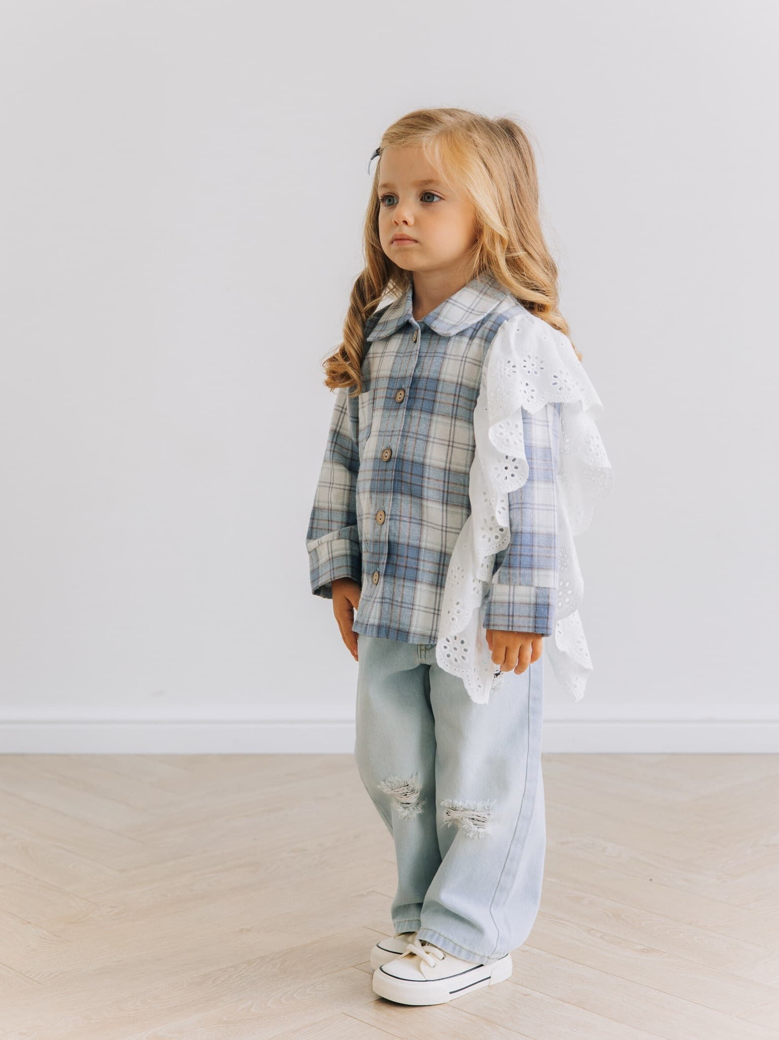 Рубашка с воланом, Голубой