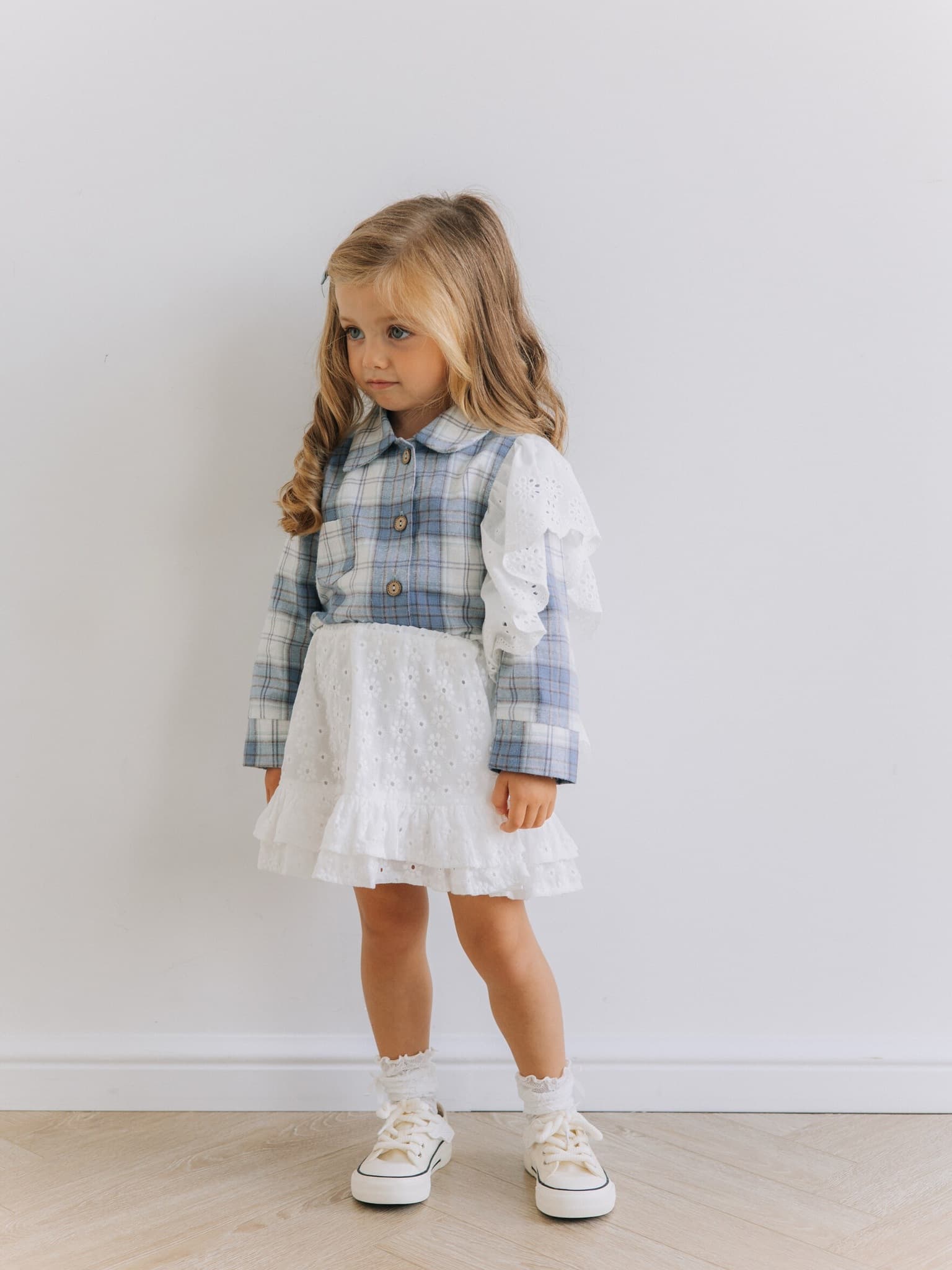 Рубашка с воланом, Голубой