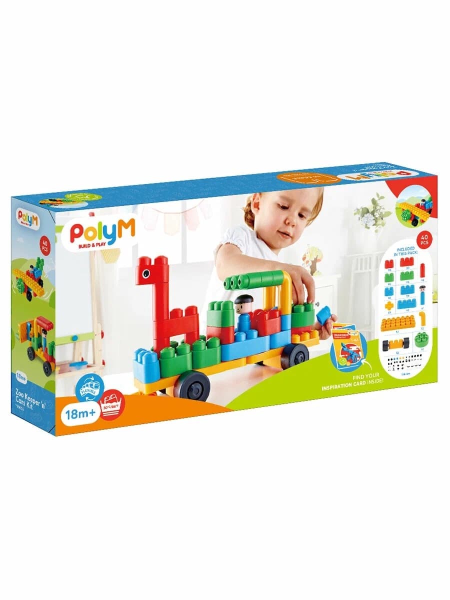 Конструктор детский  "Смотритель зоопарка и автомобили", 40 элементов серия "Креатив"