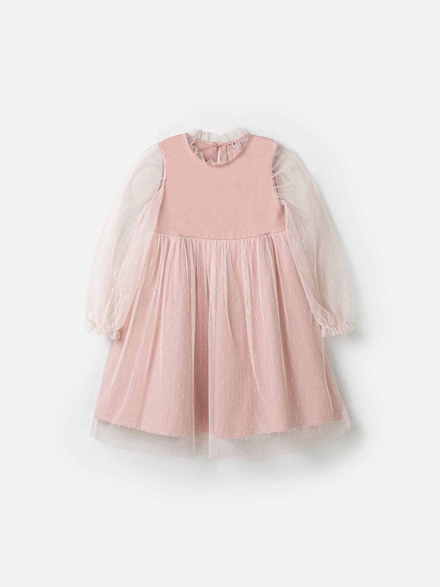 Платье с длинным рукавом и юбкой из фатина "Пудра"