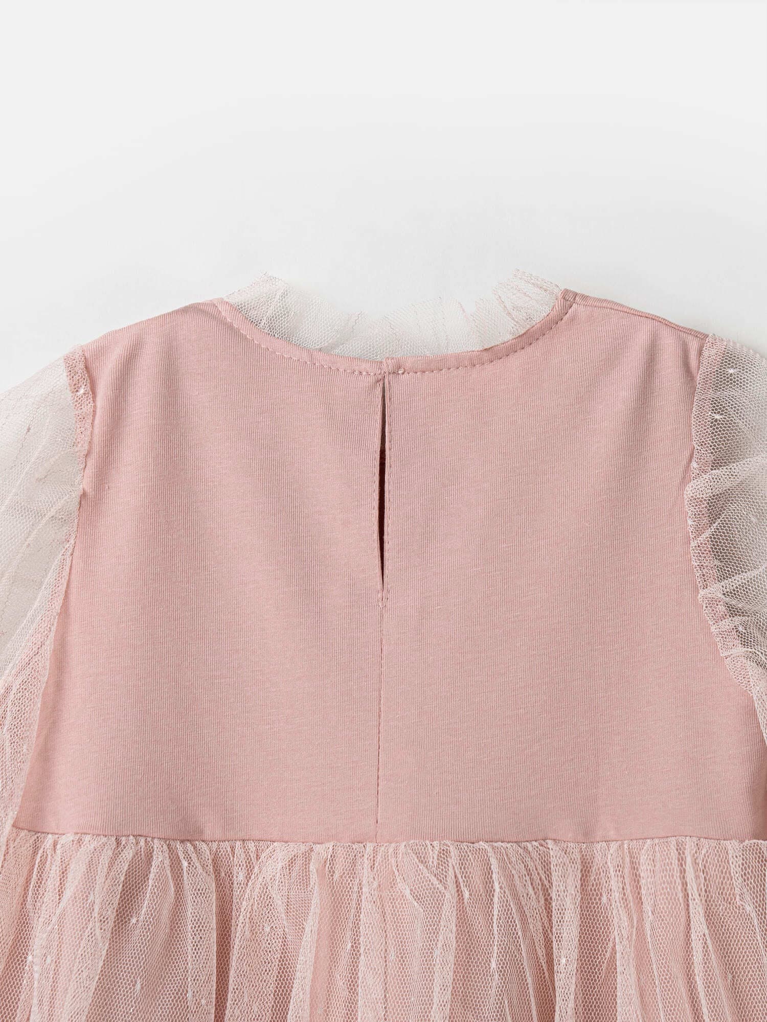 Платье с длинным рукавом и юбкой из фатина "Пудра"