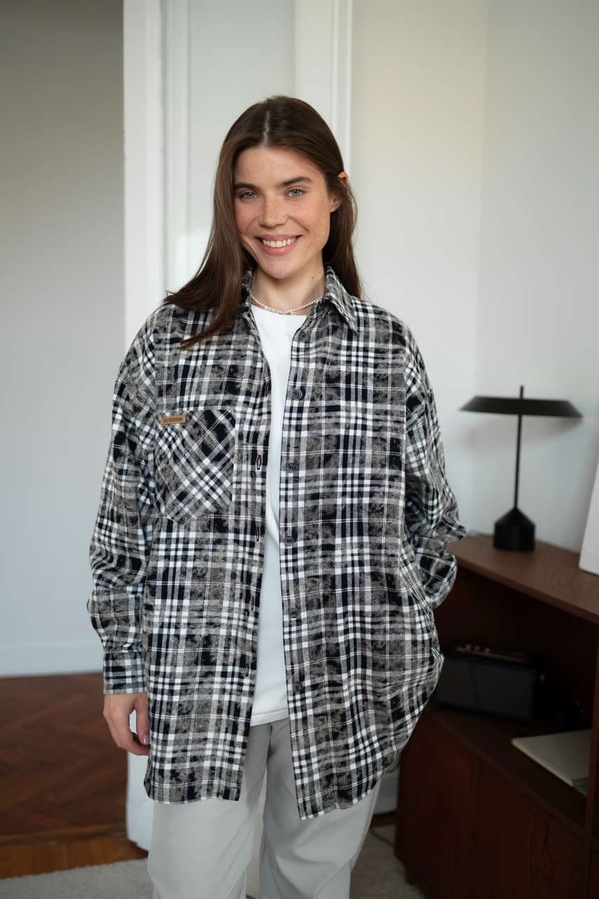 Рубашка в клетку оверсайз, Черный винтажный