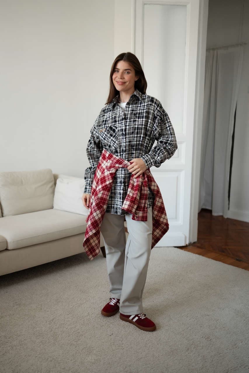 Рубашка в клетку оверсайз, Черный винтажный