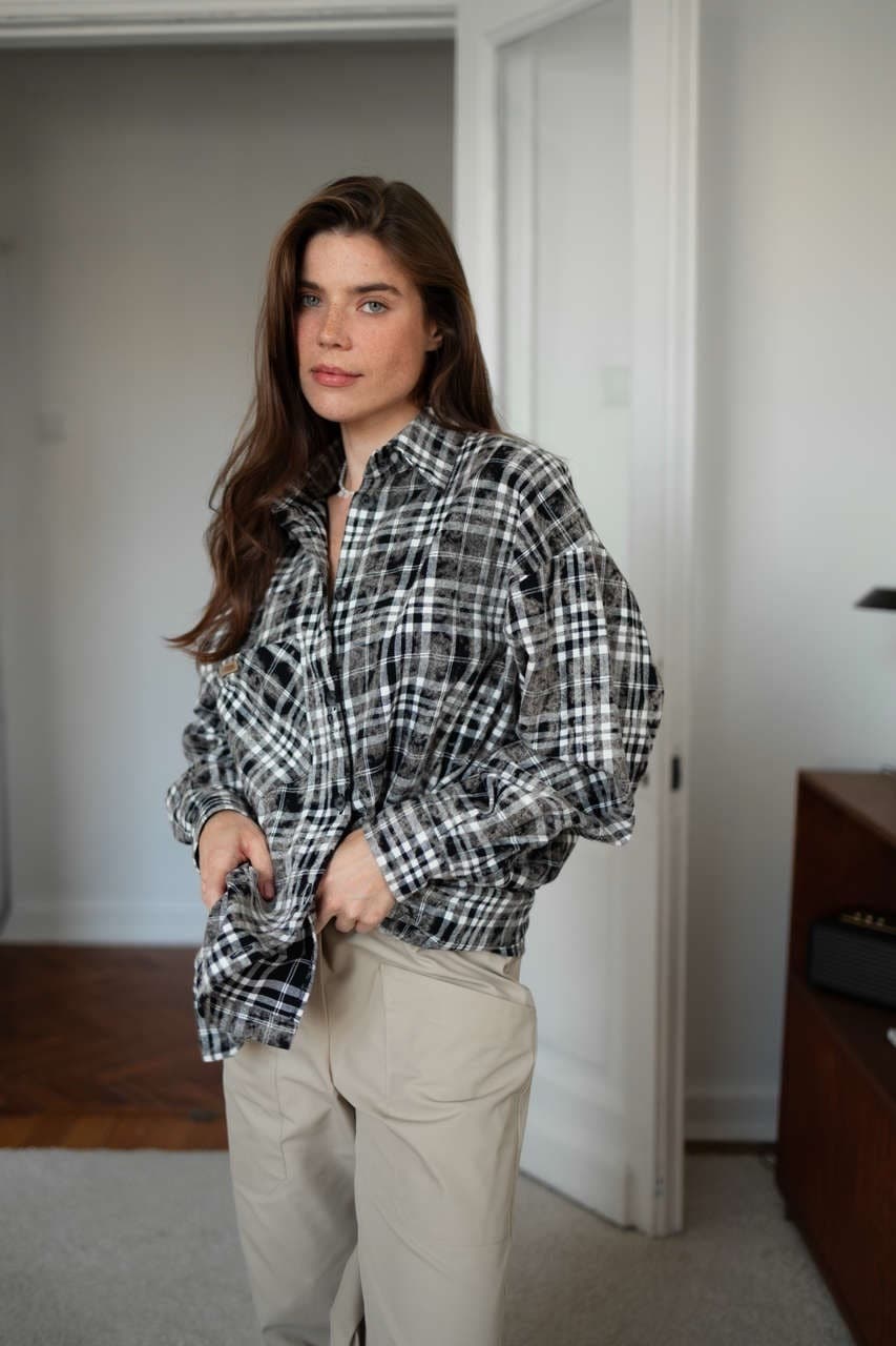 Рубашка в клетку оверсайз, Черный винтажный