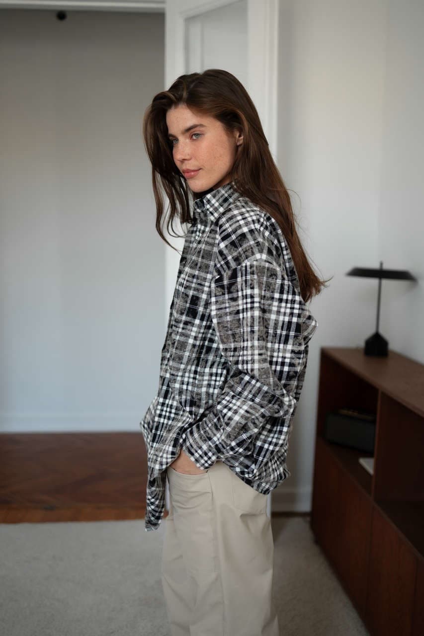 Рубашка в клетку оверсайз, Черный винтажный