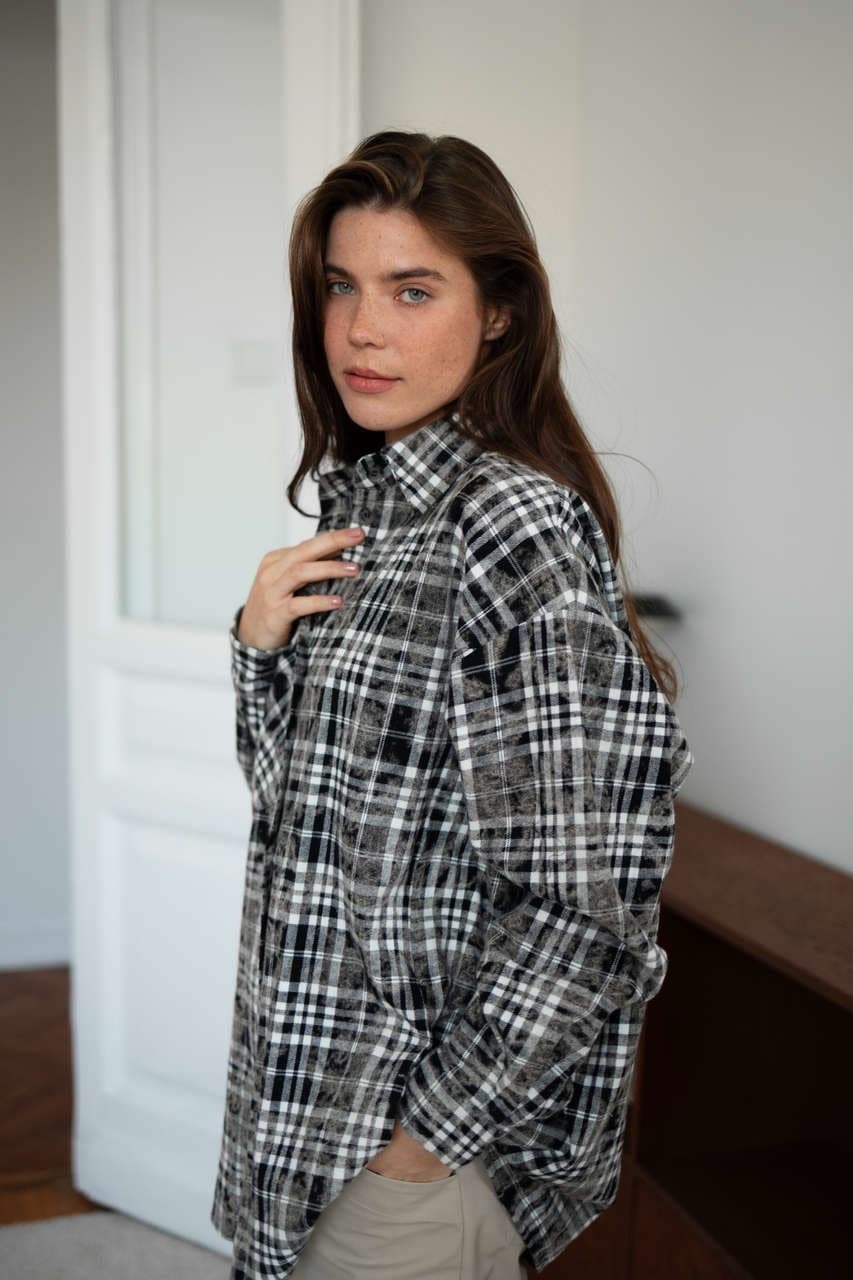 Рубашка в клетку оверсайз, Черный винтажный
