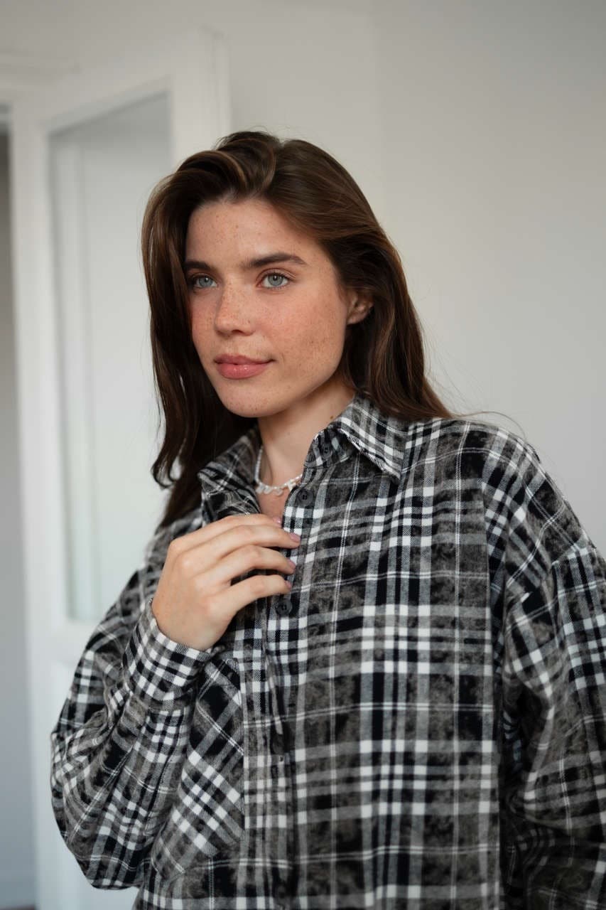 Рубашка в клетку оверсайз, Черный винтажный