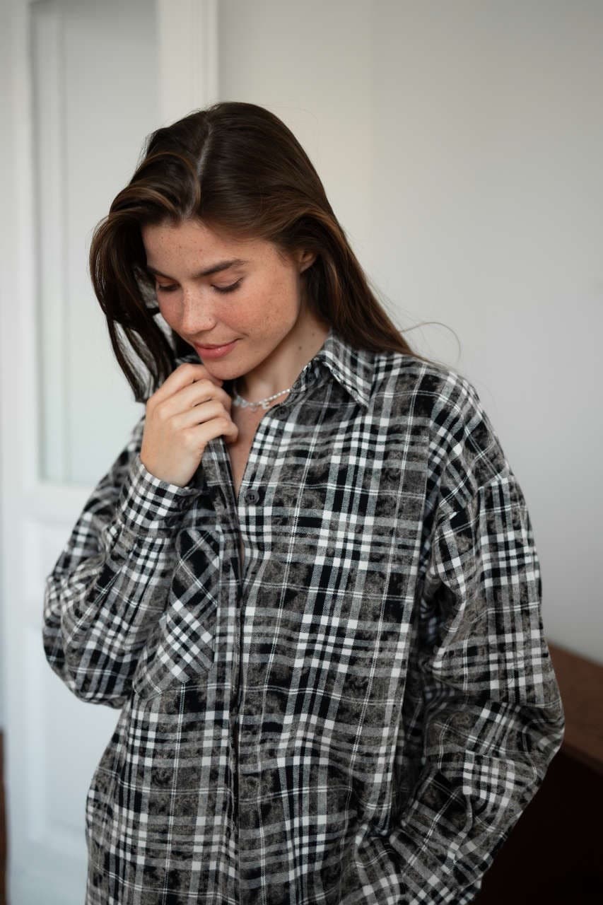 Рубашка в клетку оверсайз, Черный винтажный