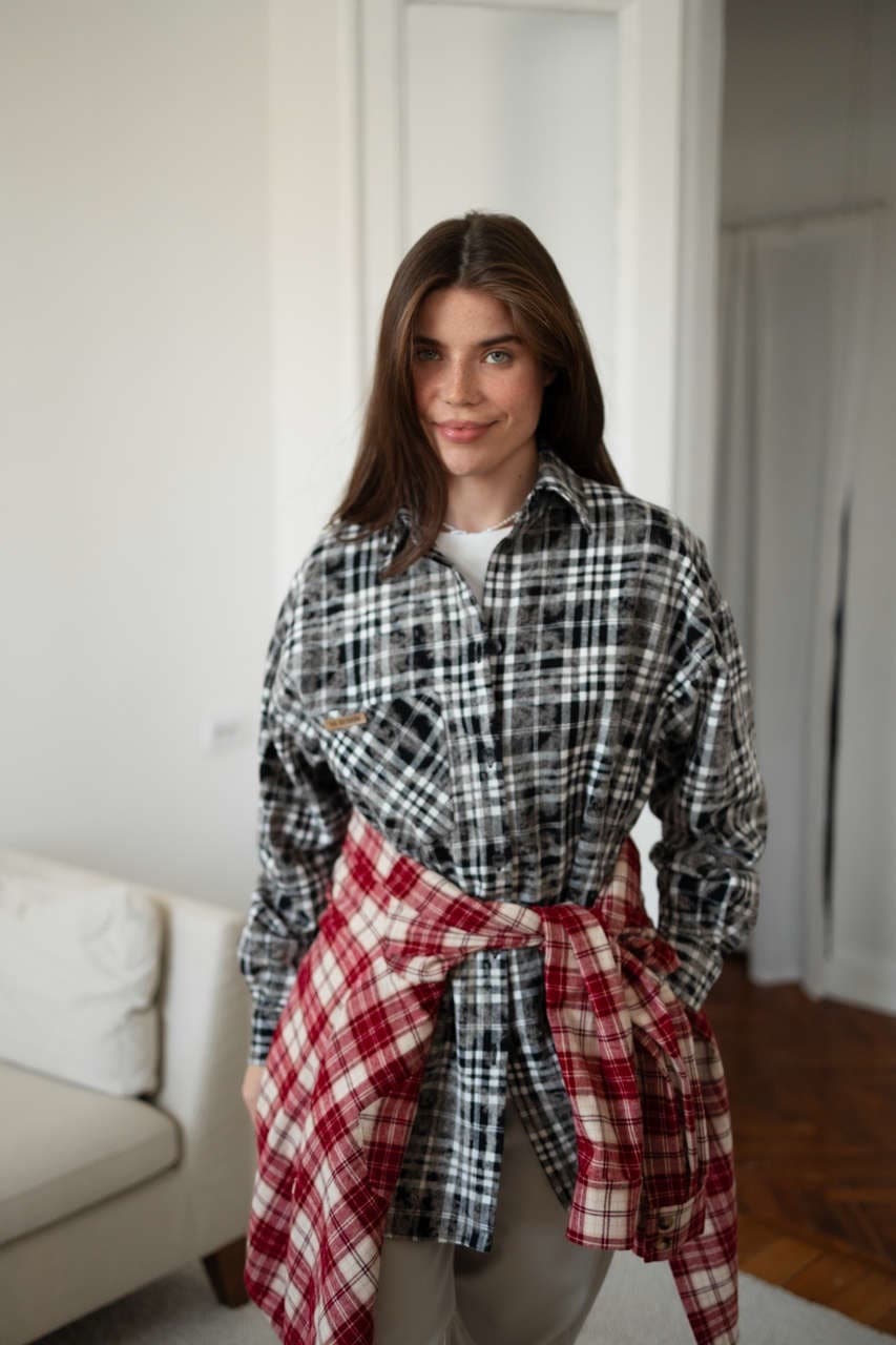 Рубашка в клетку оверсайз, Черный винтажный