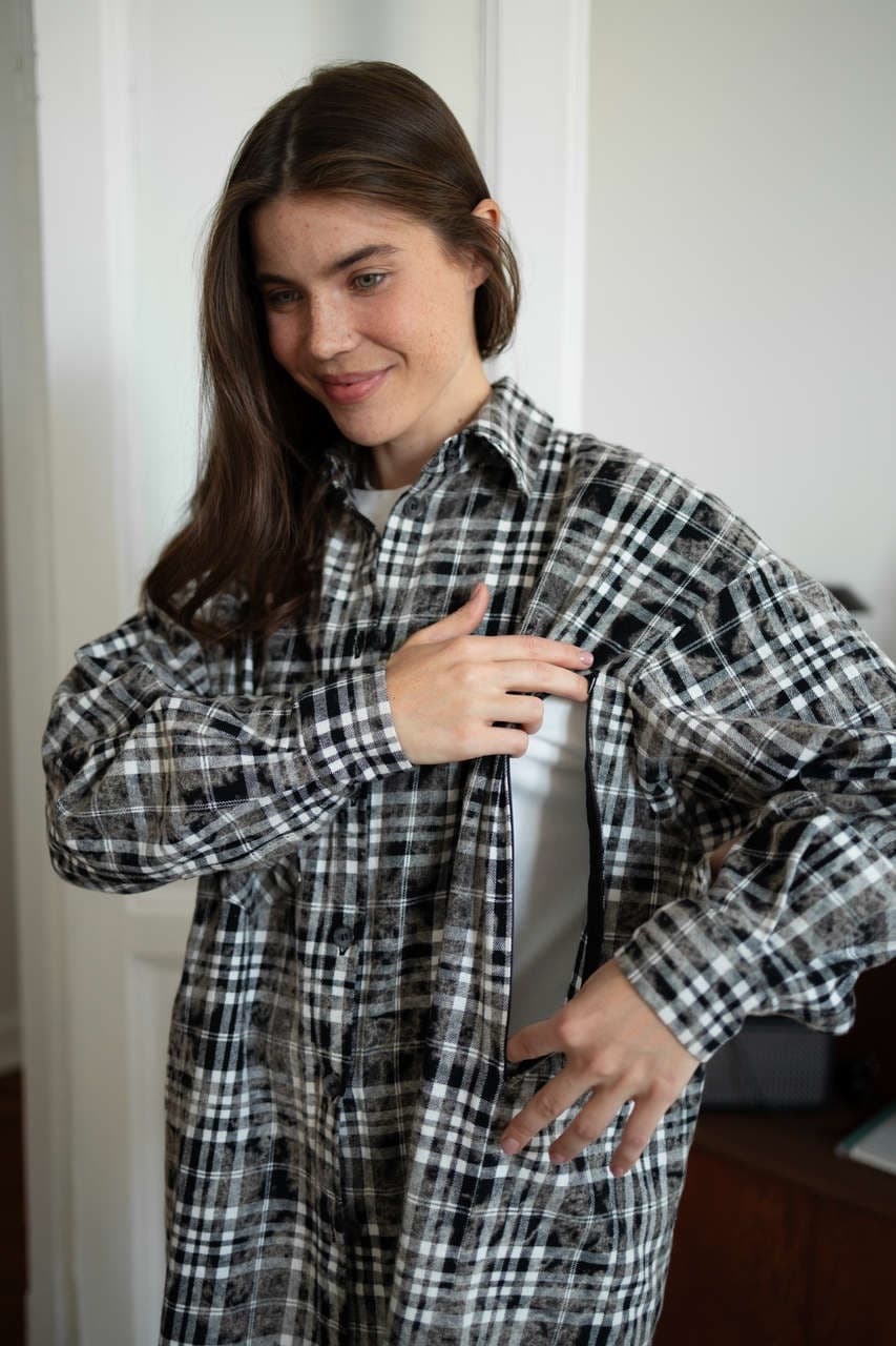 Рубашка в клетку оверсайз, Черный винтажный