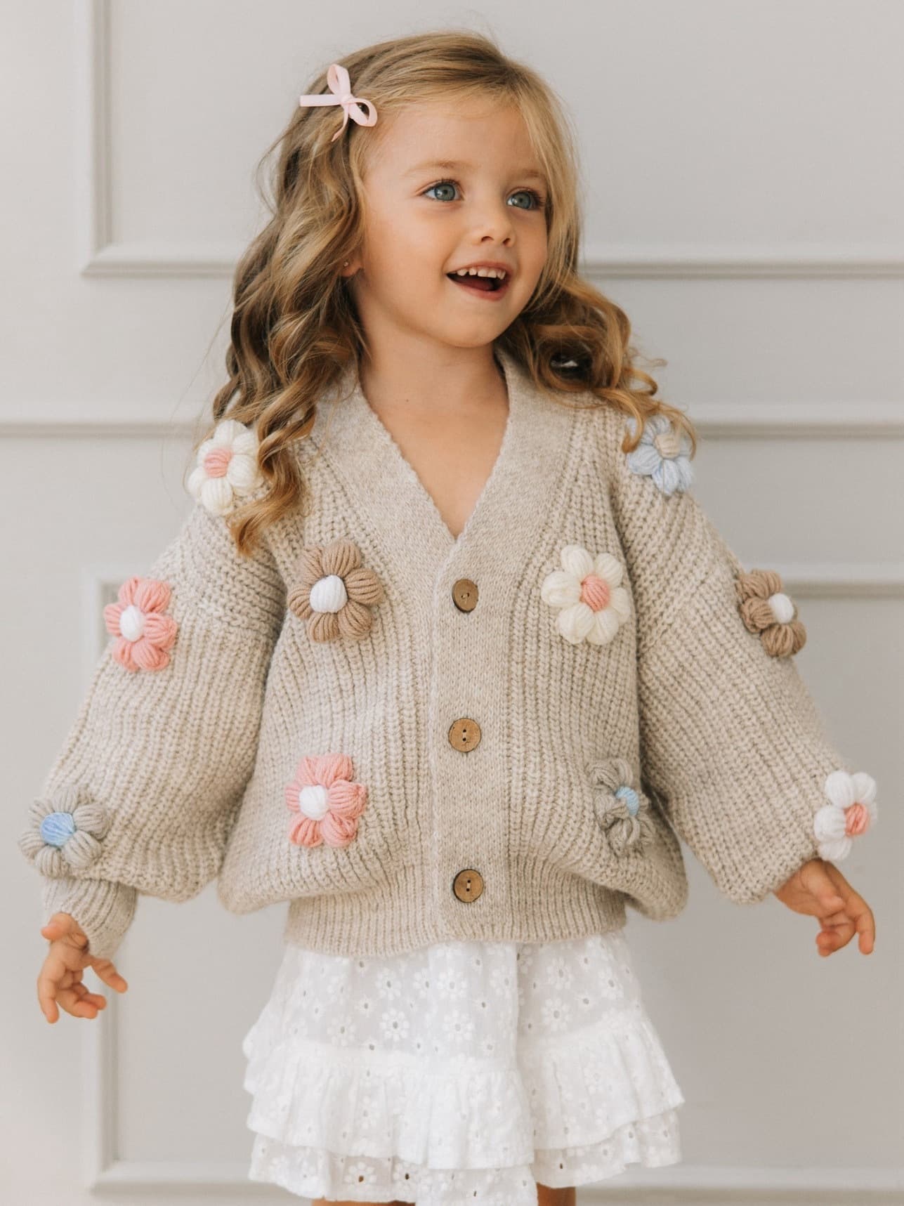 Кардиган с цветами, Бежевый