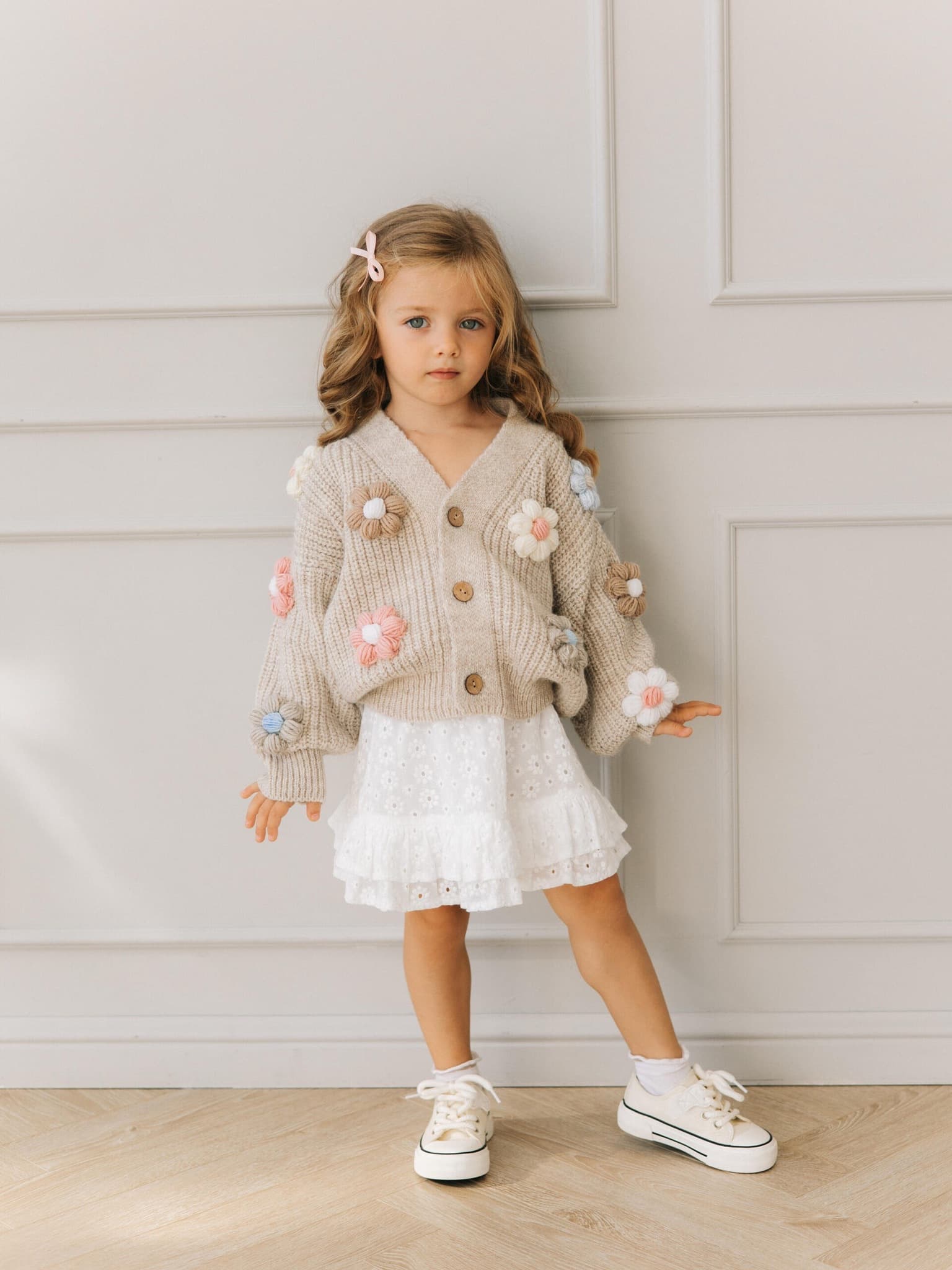 Кардиган с цветами, Бежевый