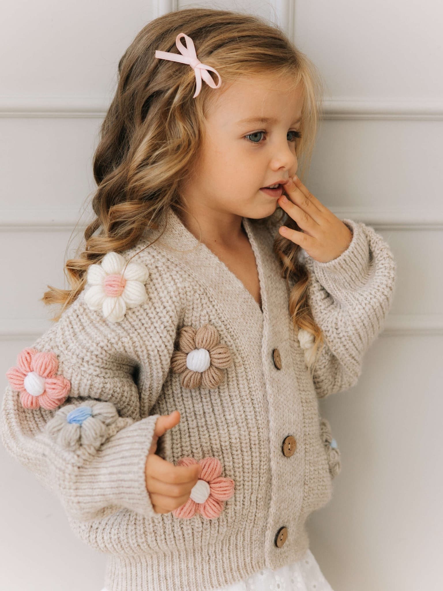 Кардиган с цветами, Бежевый