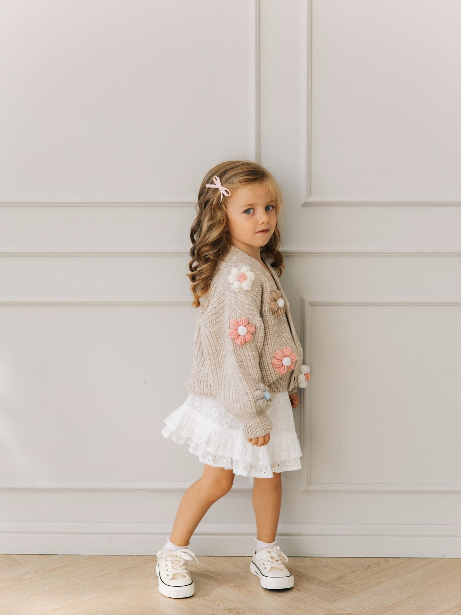 Кардиган с цветами, Бежевый