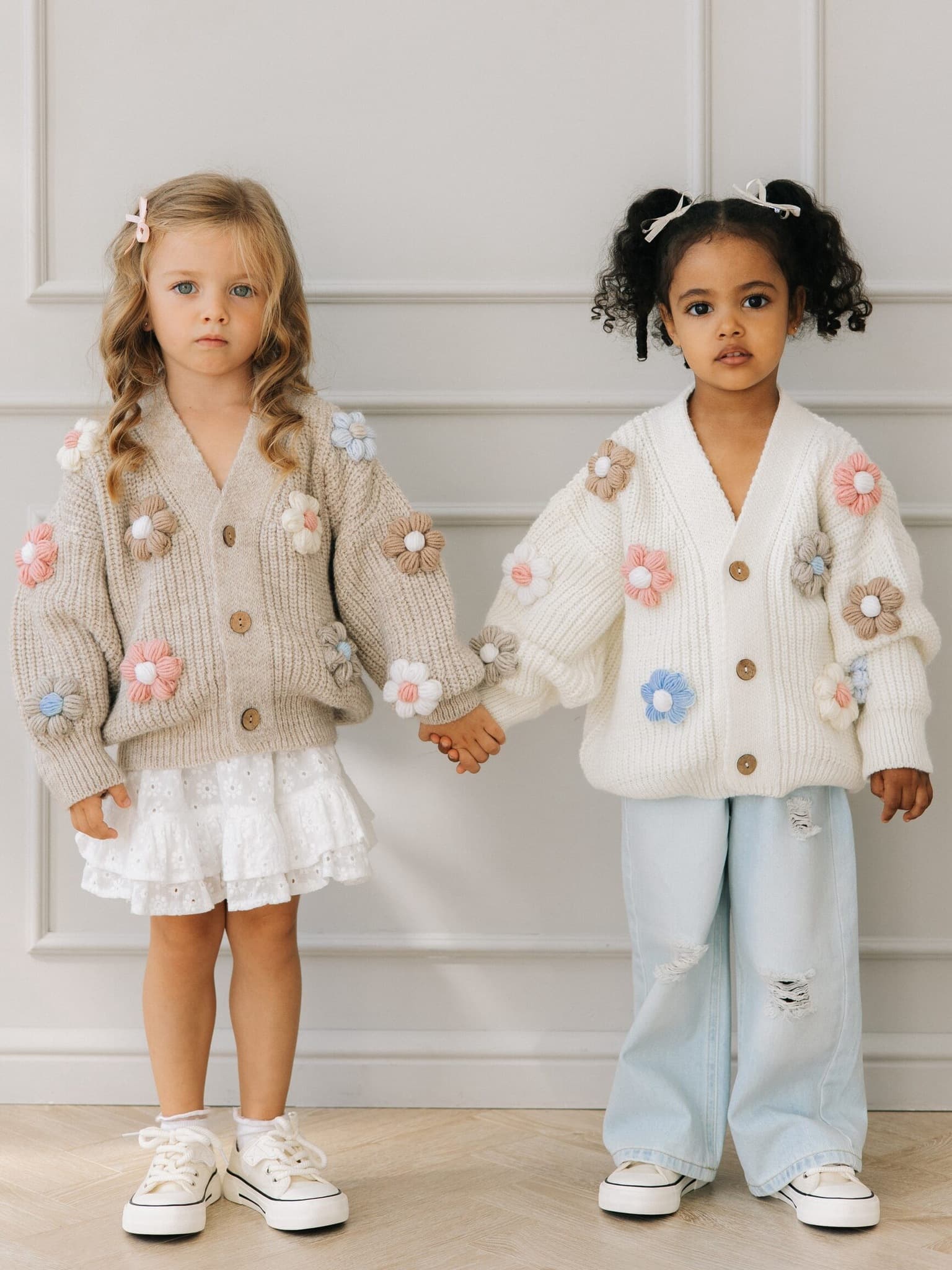 Кардиган с цветами, Бежевый