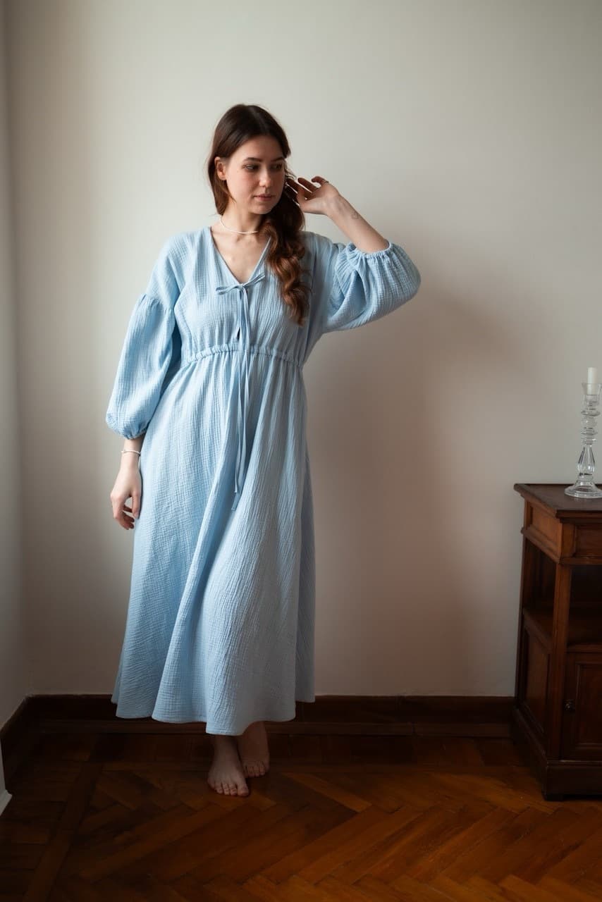 Сорочка Лизонька для беременных и кормящих, Голубой