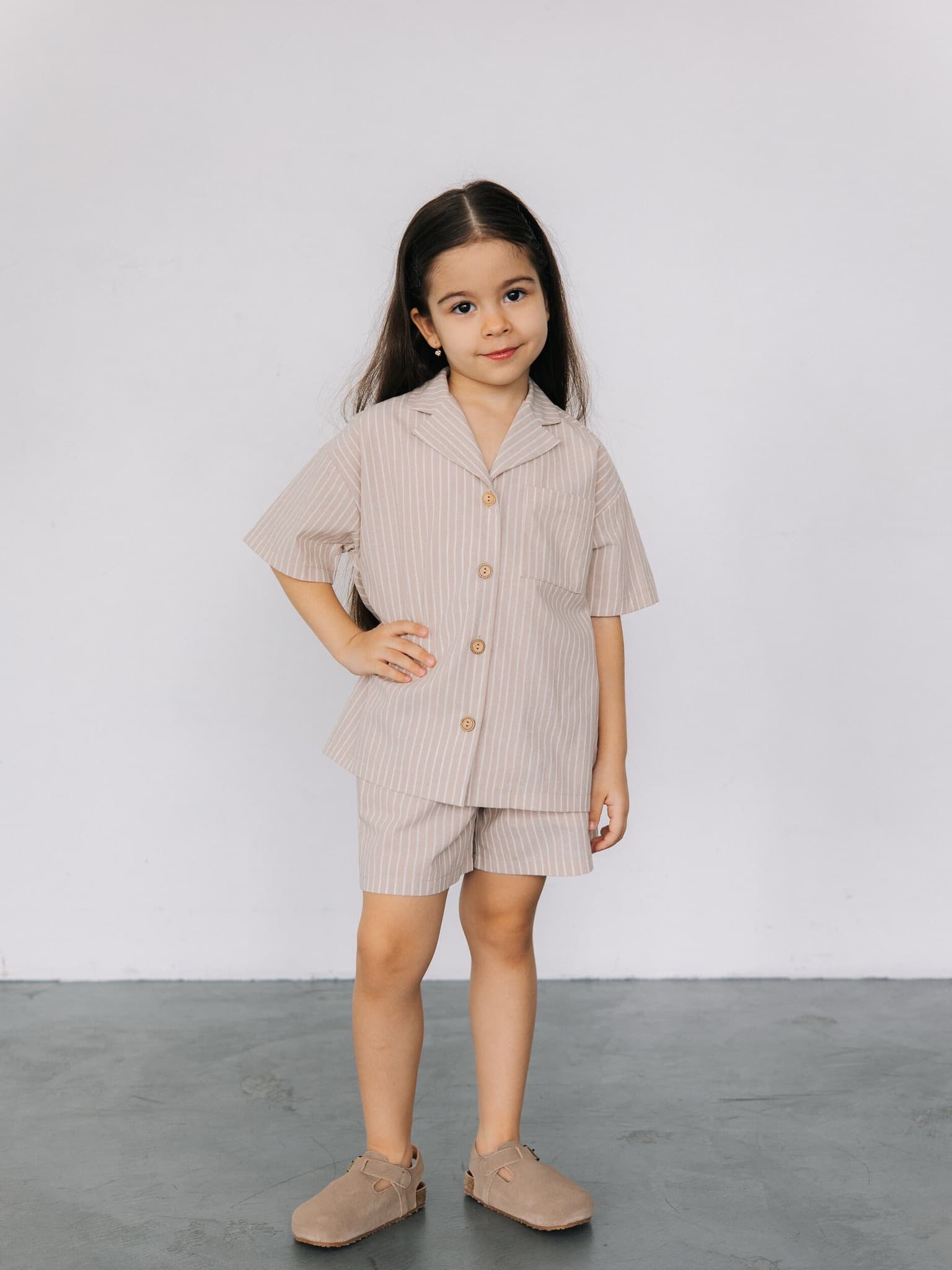 Рубашка и шорты в полоску, Бежевый