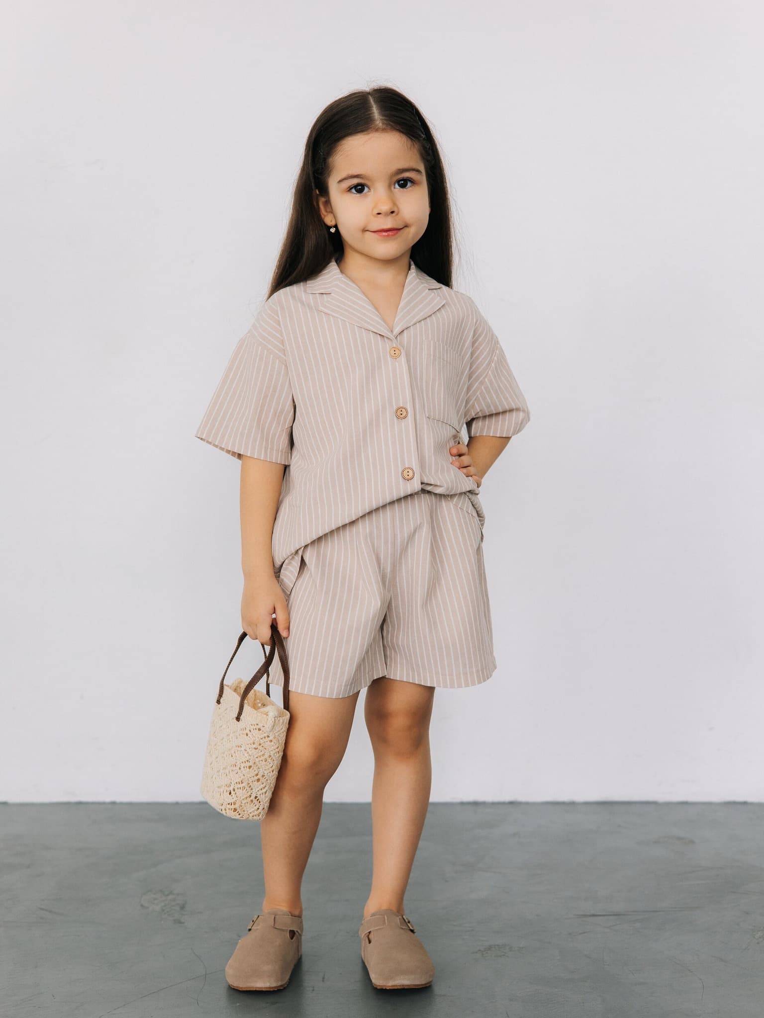 Рубашка и шорты в полоску, Бежевый