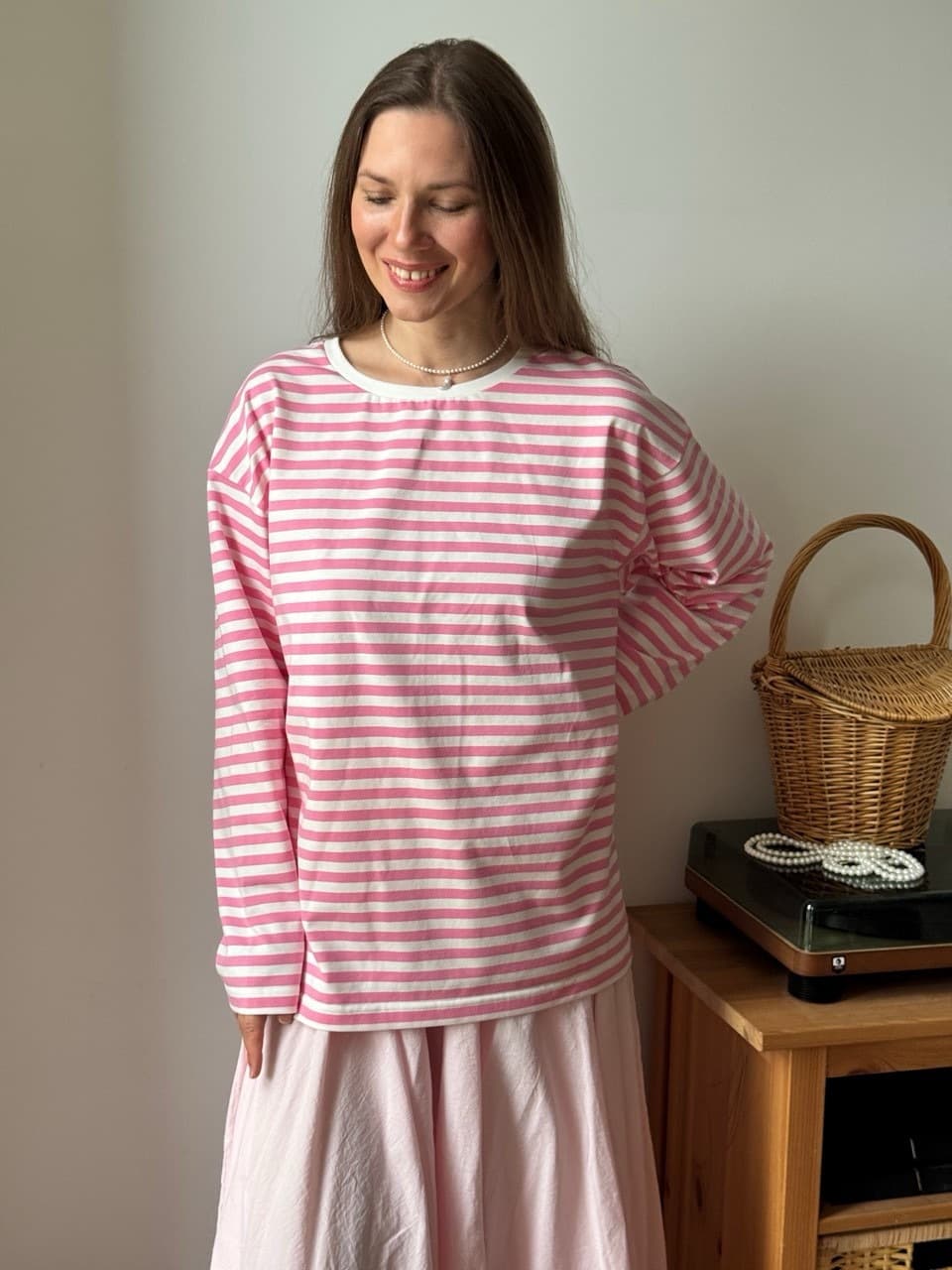 Лонгслив в полоску, Розовый