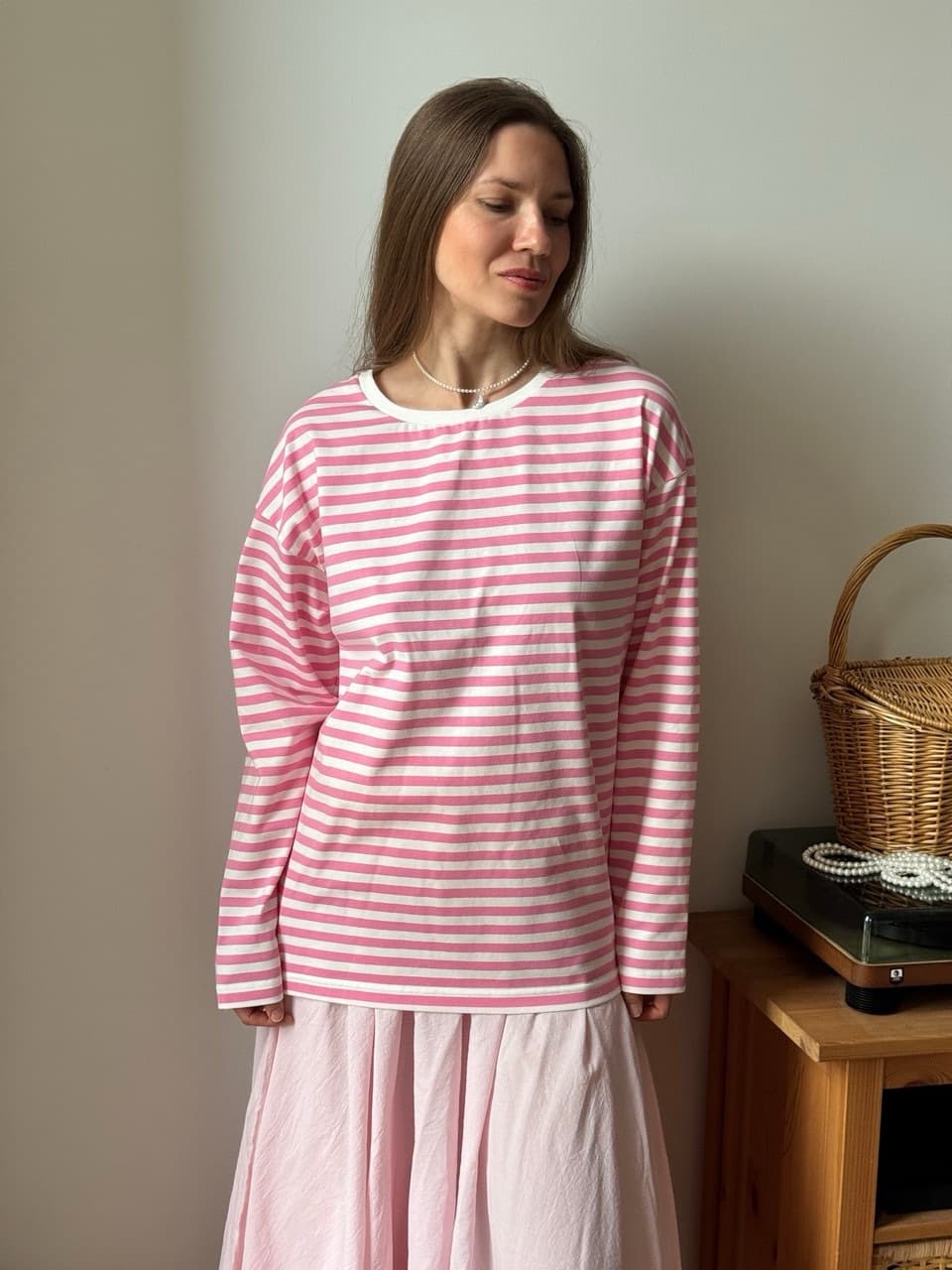 Лонгслив в полоску, Розовый