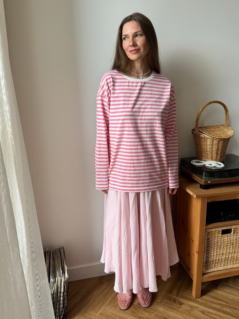 Лонгслив в полоску, Розовый
